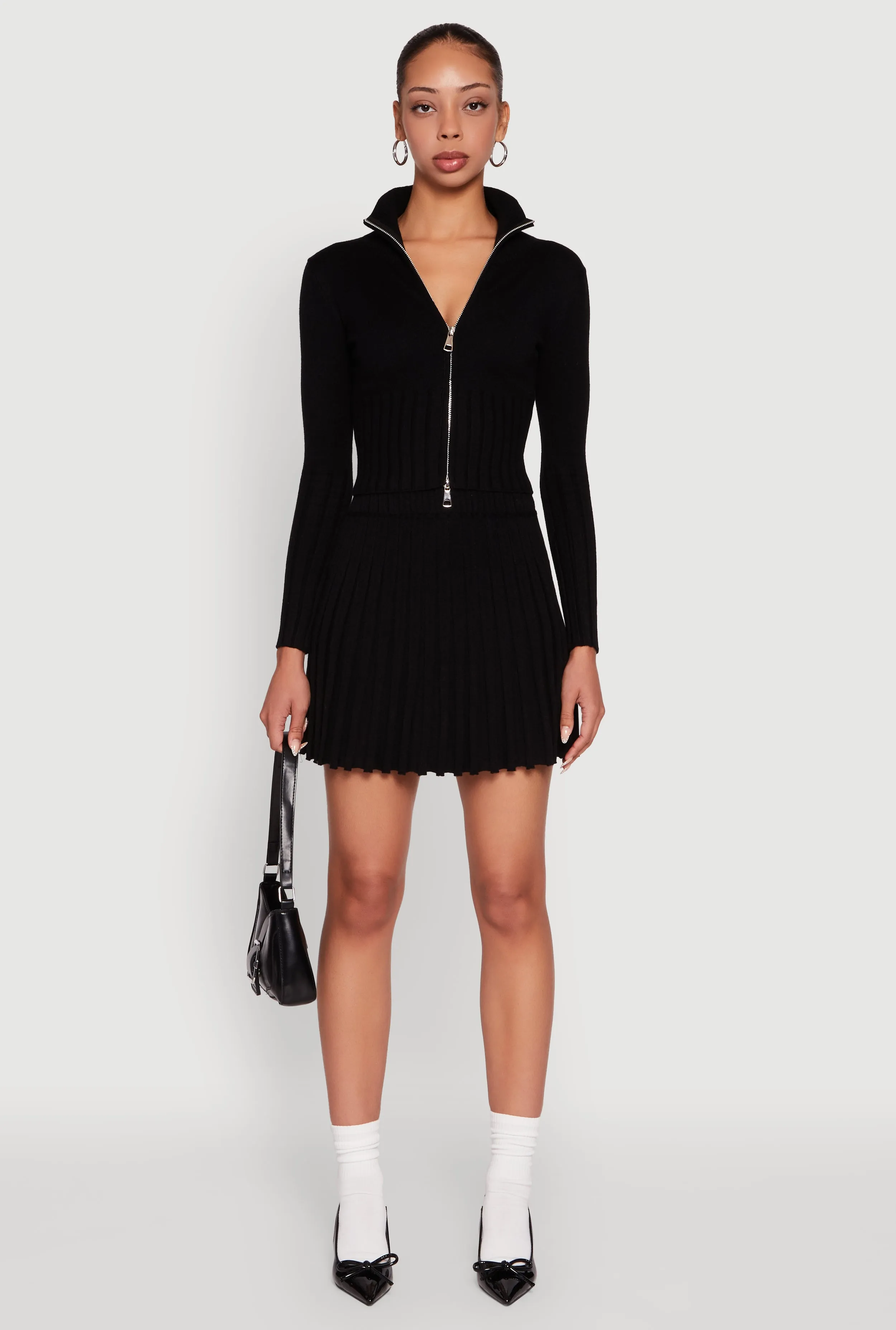 Ribbed Knit Mid Rise Pleated Mini Skirt sold by Rainbow product image thumbnail 2