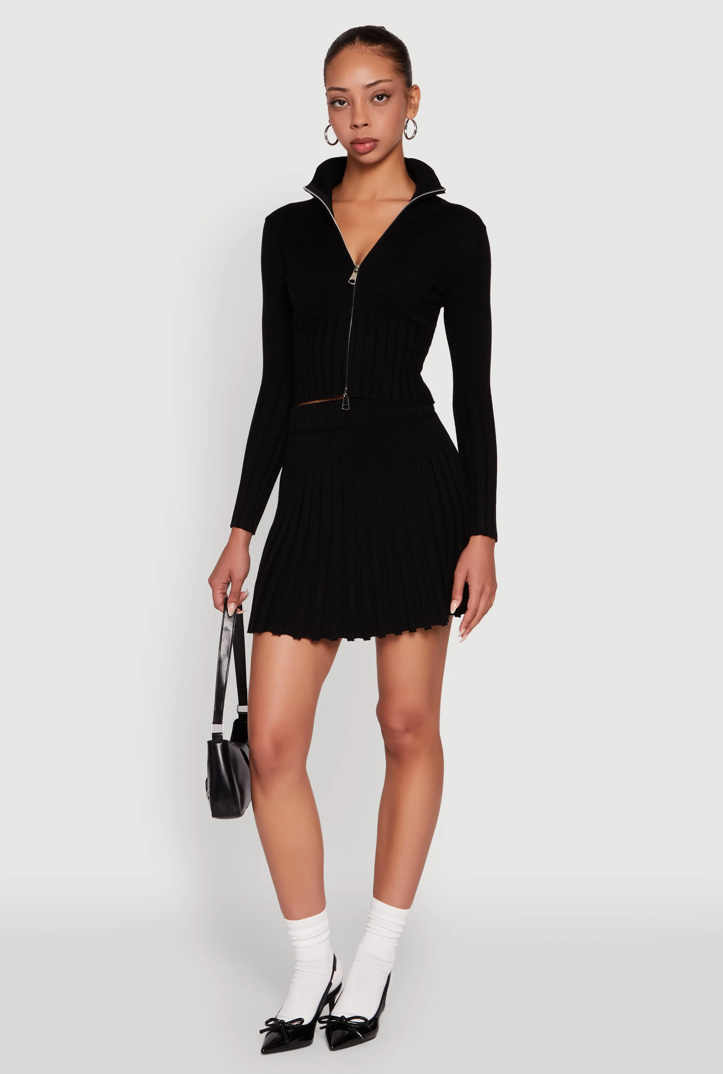 Ribbed Knit Mid Rise Pleated Mini Skirt sold by Rainbow