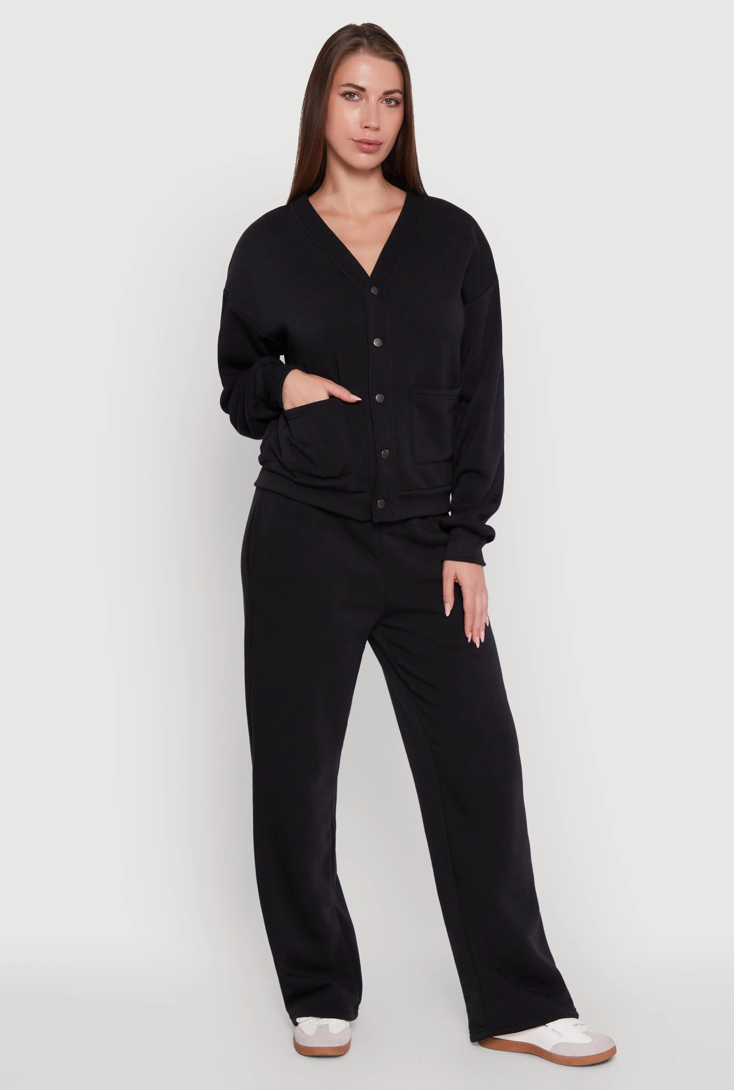 Oversized Fleece Lined V-Neck Button Front Cardigan sold by Rainbow product image thumbnail 2