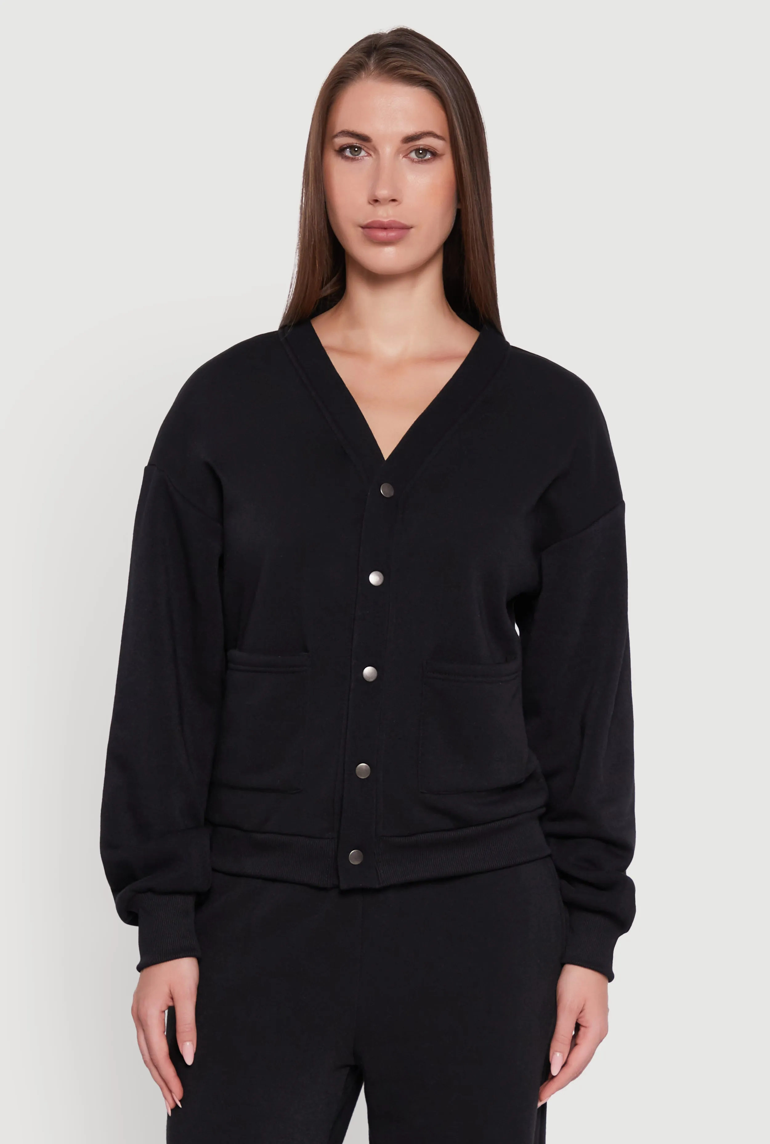 Oversized Fleece Lined V-Neck Button Front Cardigan sold by Rainbow