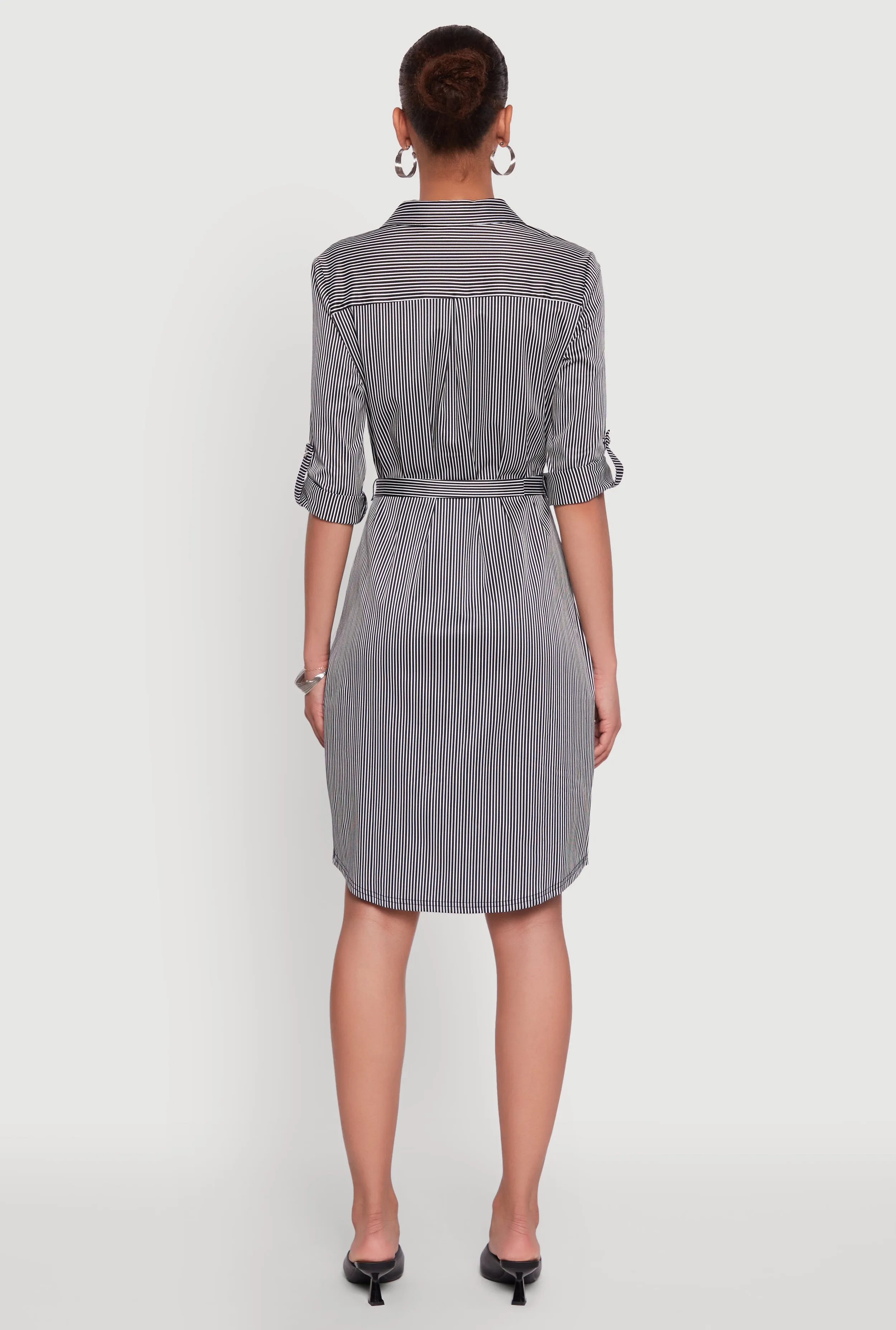 Striped Button Front Shirt Dress with Tie Waist Belt sold by Rainbow product image thumbnail 5
