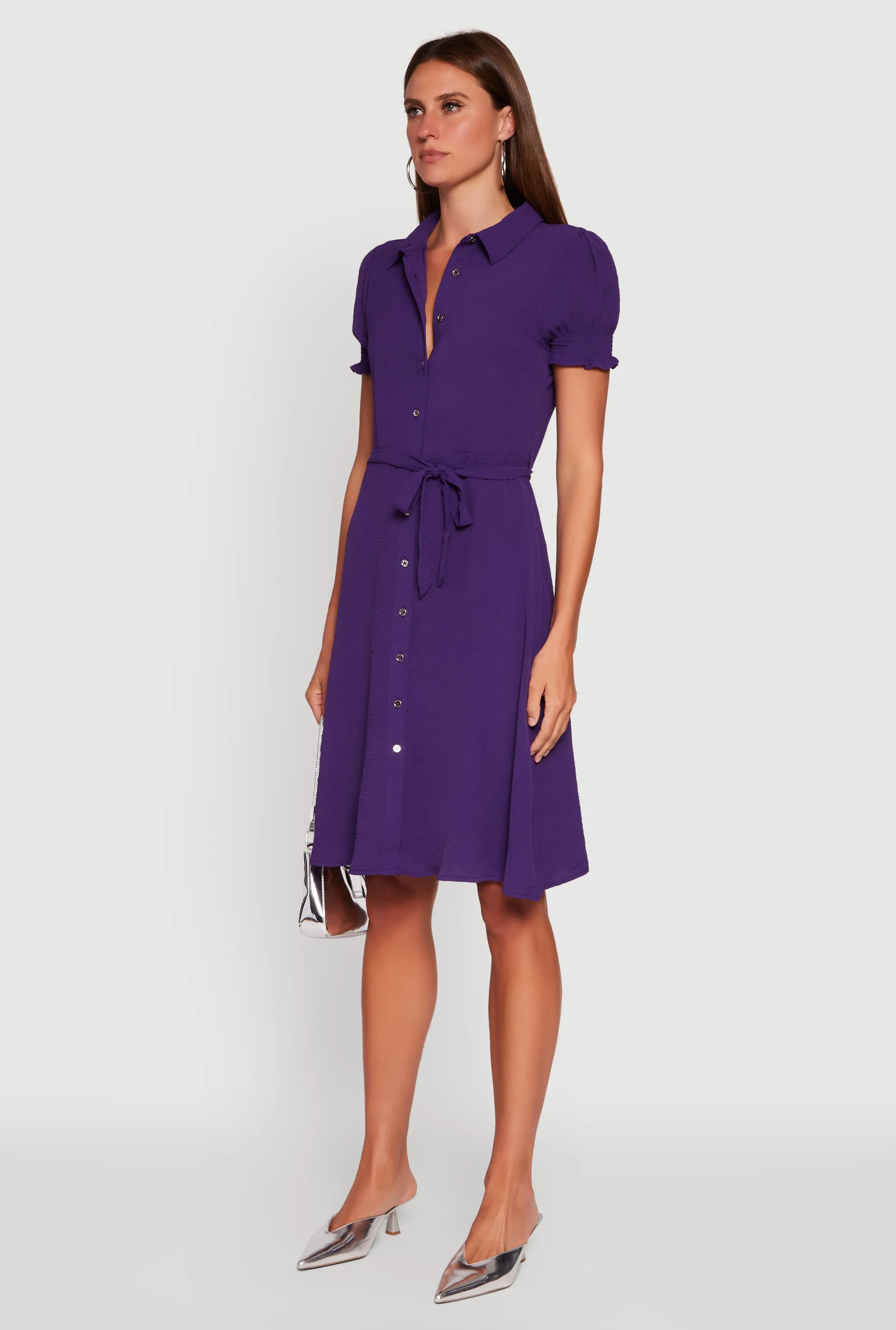 Crepe Knit Puff Sleeve Shirt Dress sold by Rainbow product image thumbnail 3