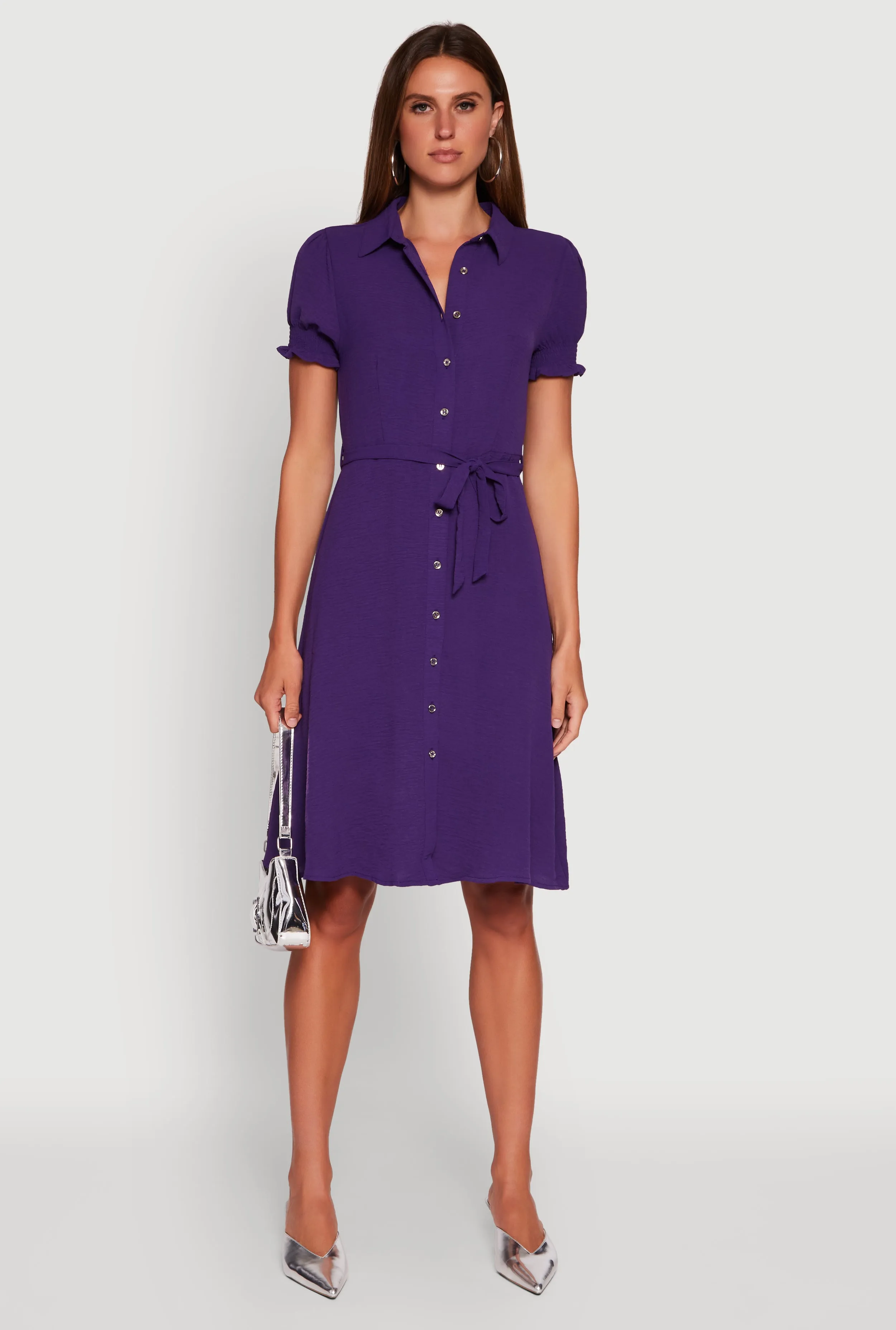 Crepe Knit Puff Sleeve Shirt Dress sold by Rainbow product image thumbnail 2