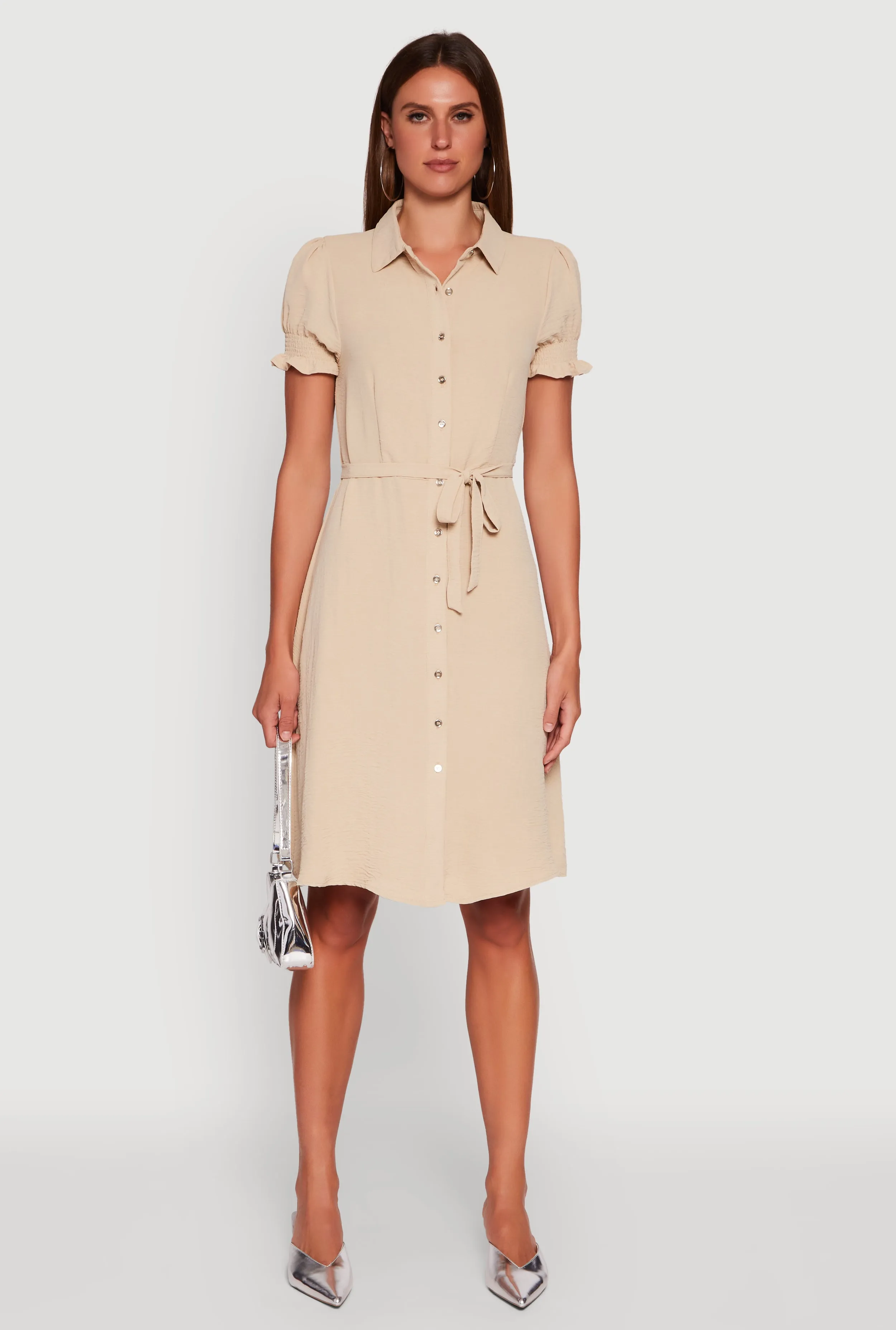 Crepe Knit Puff Sleeve Shirt Dress sold by Rainbow product image thumbnail 2