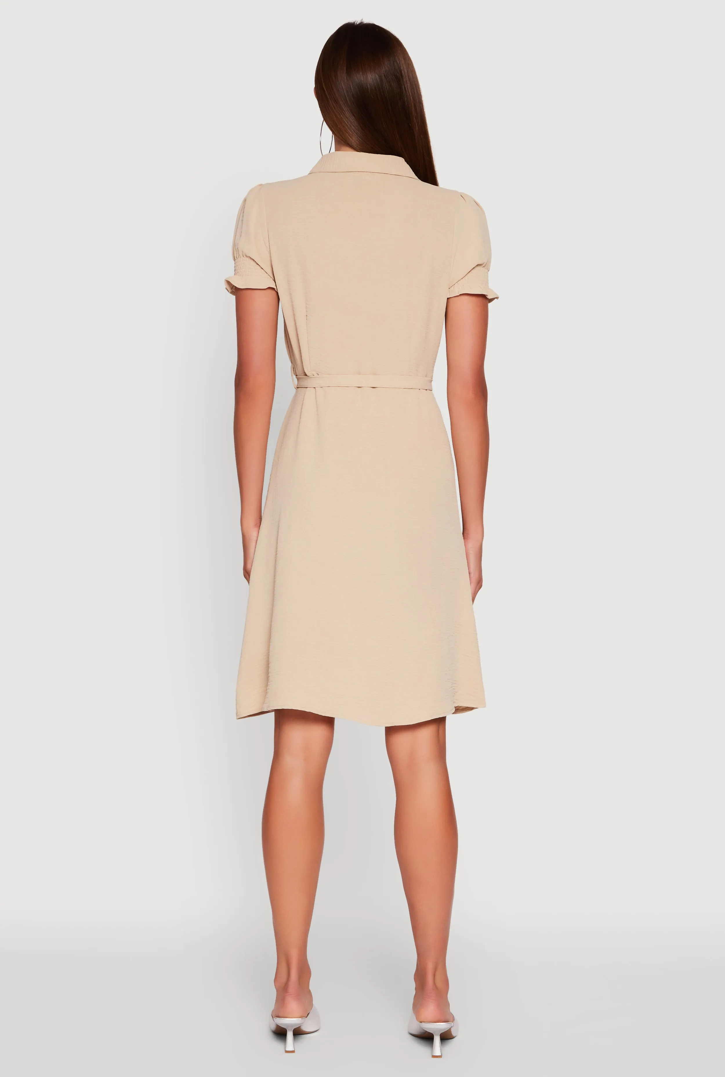 Crepe Knit Puff Sleeve Shirt Dress sold by Rainbow product image thumbnail 5