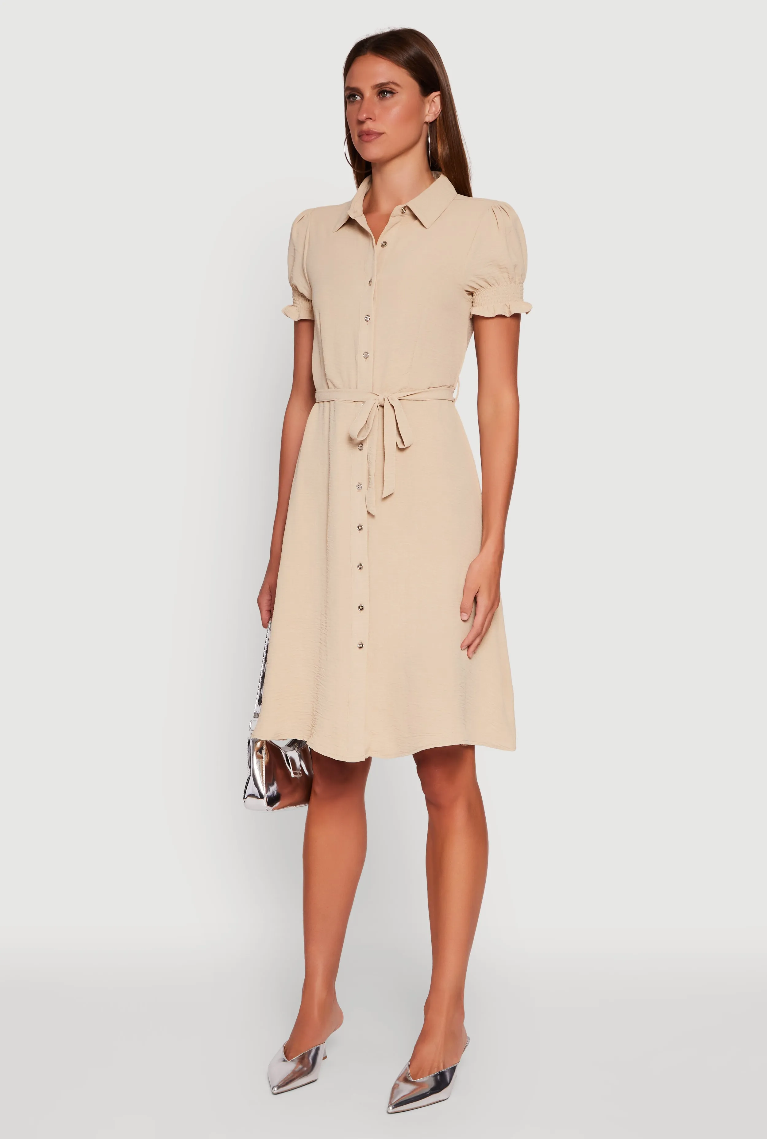 Crepe Knit Puff Sleeve Shirt Dress sold by Rainbow product image thumbnail 3