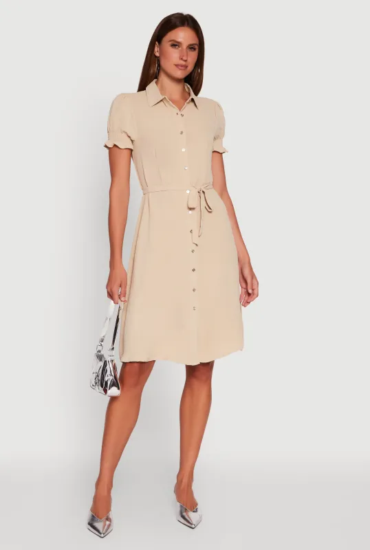 Crepe Knit Puff Sleeve Shirt Dress sold by Rainbow