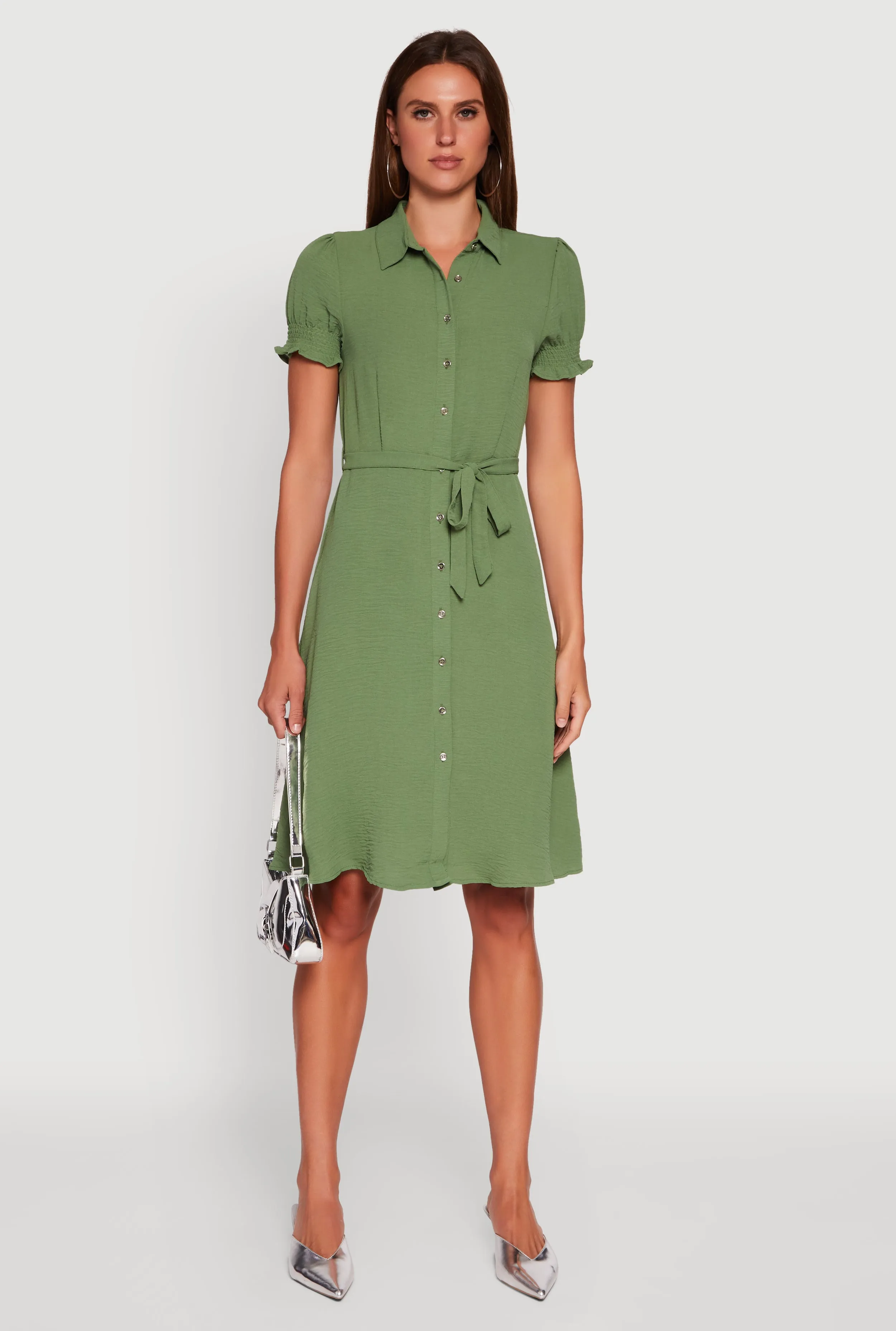 Crepe Knit Puff Sleeve Shirt Dress sold by Rainbow product image thumbnail 2