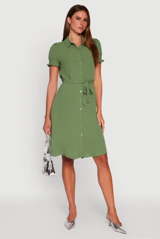 Crepe Knit Puff Sleeve Shirt Dress sold by Rainbow