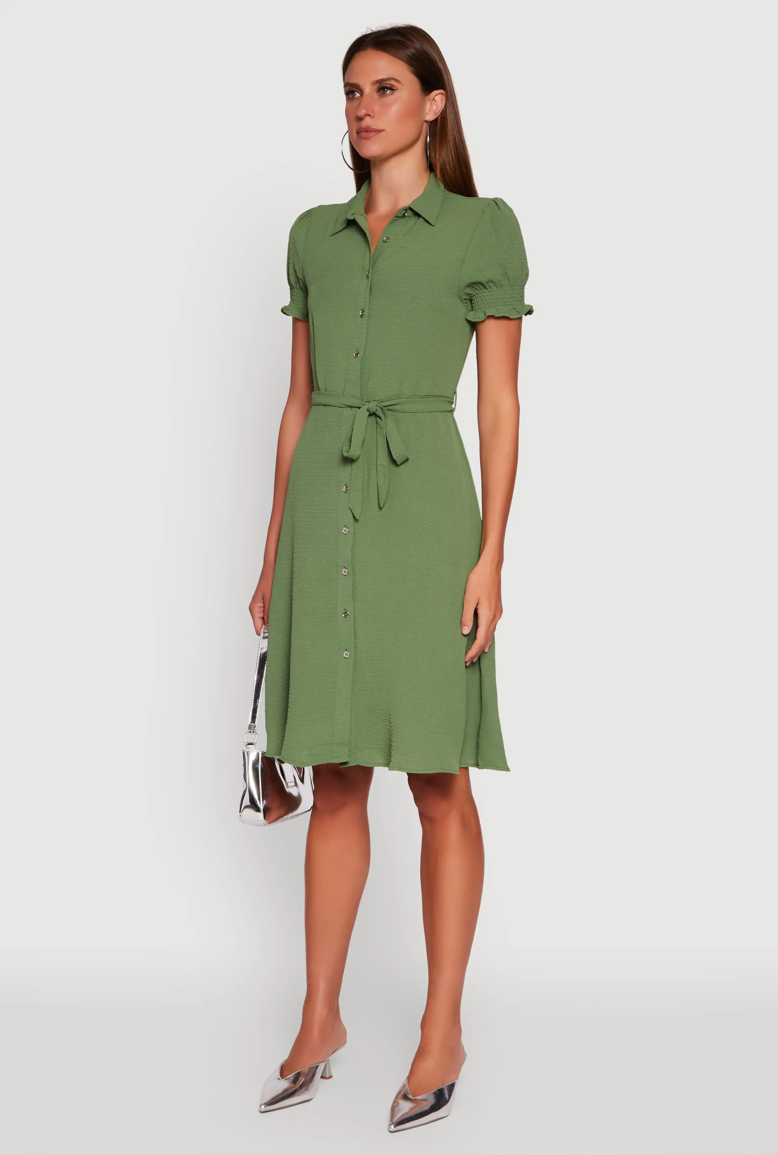 Crepe Knit Puff Sleeve Shirt Dress sold by Rainbow product image thumbnail 3