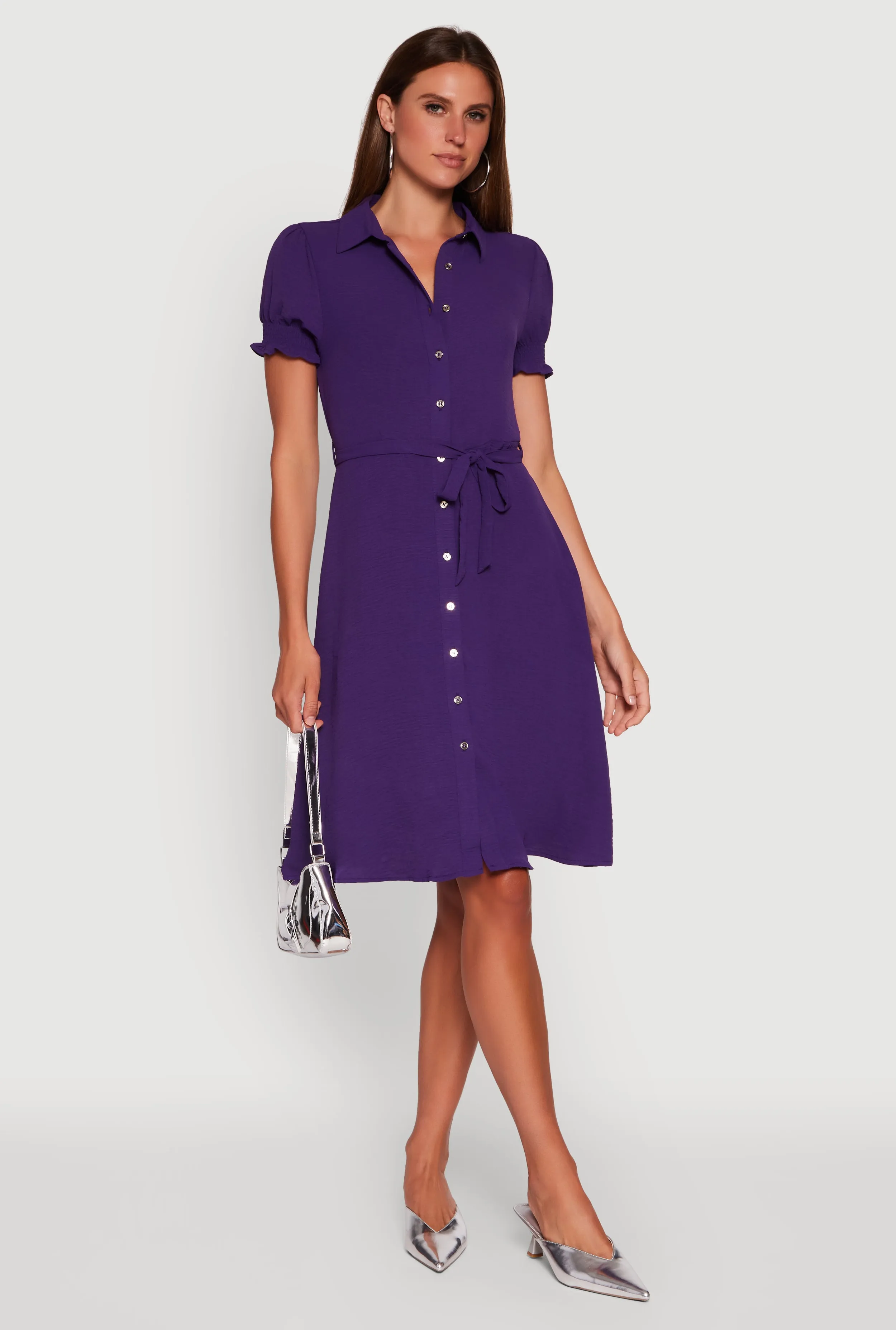 Crepe Knit Puff Sleeve Shirt Dress sold by Rainbow product image thumbnail 3