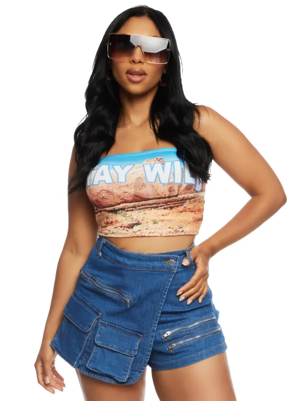 Daisy Denim Cargo Pocket Asymmetrical Skort sold by Rainbow