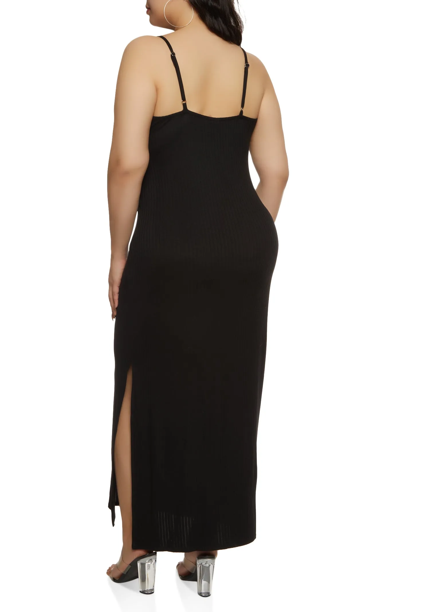 Plus Size Ribbed Knit Side Slit Cami Maxi Dress sold by Rainbow product image thumbnail 3