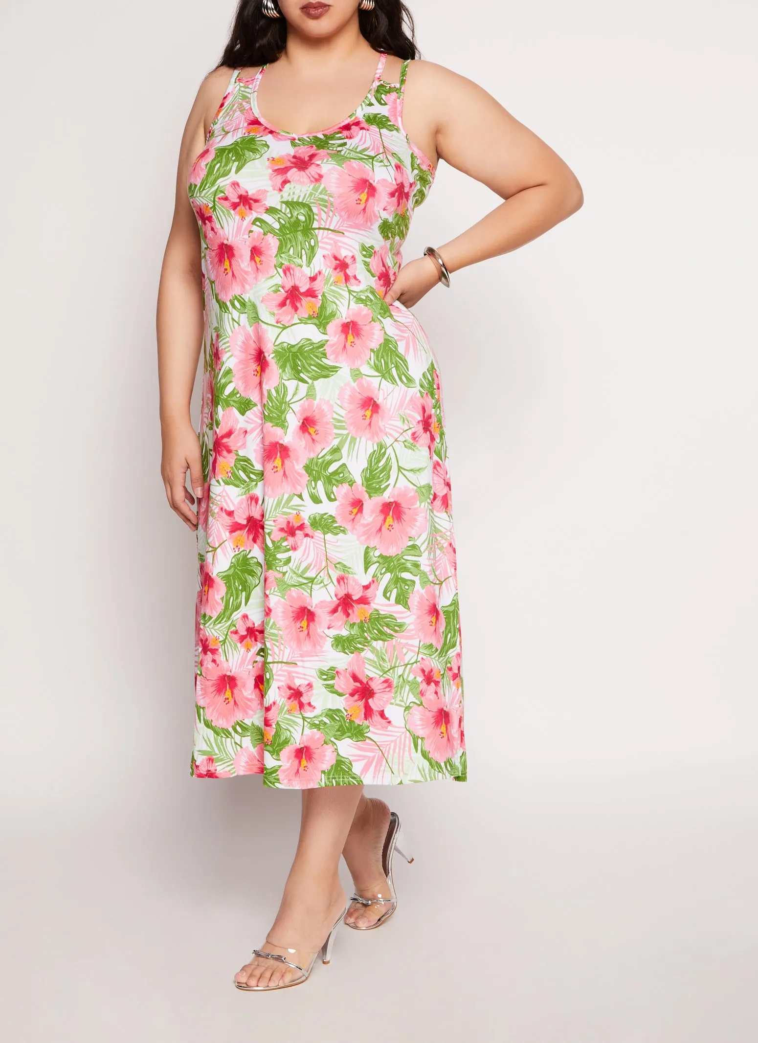 Plus Size Floral Print Double Strap Tank Dress sold by Rainbow product image thumbnail 2