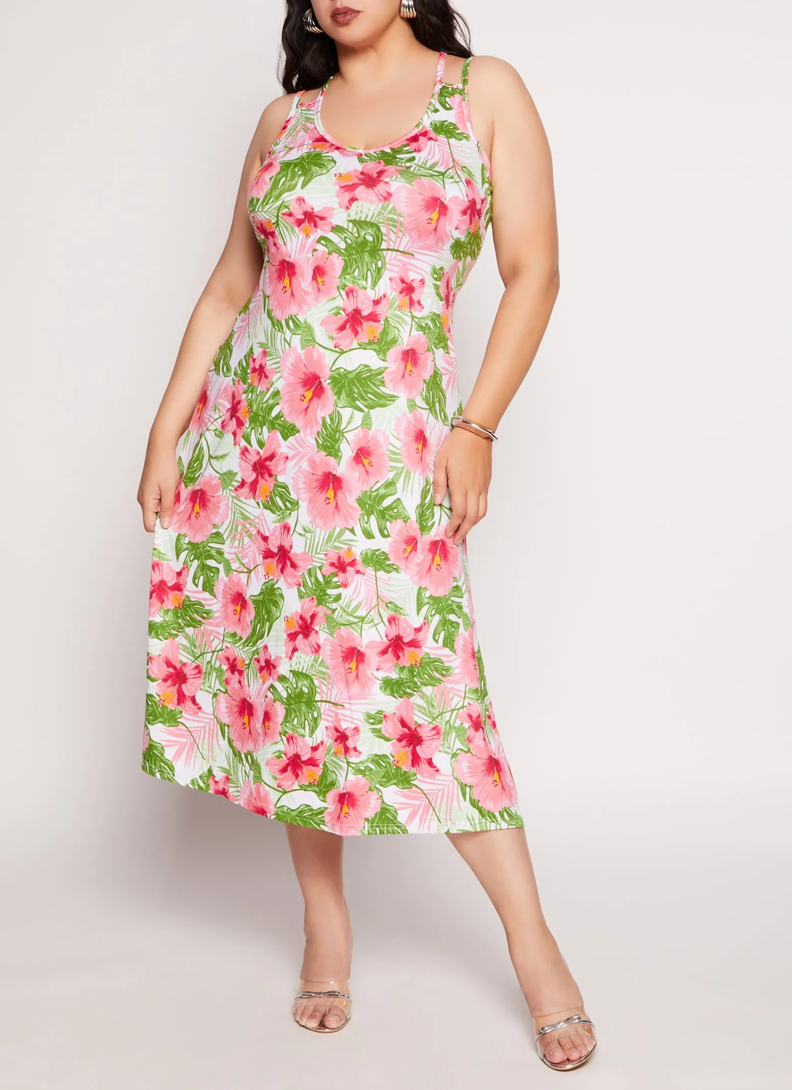 Plus Size Floral Print Double Strap Tank Dress sold by Rainbow
