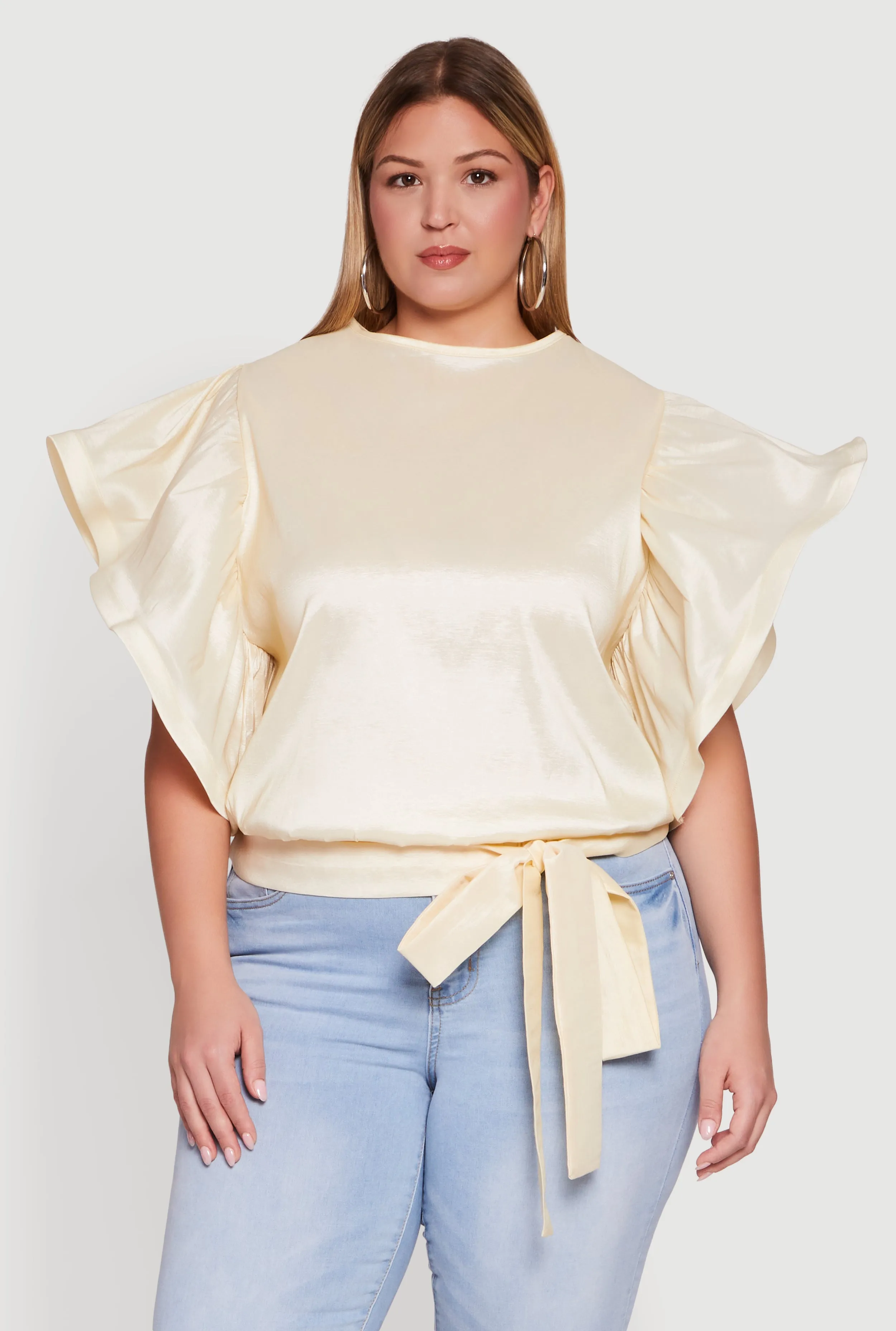 Plus Size Flutter Sleeve Blouse with Tie Waist Belt sold by Rainbow product image thumbnail 2