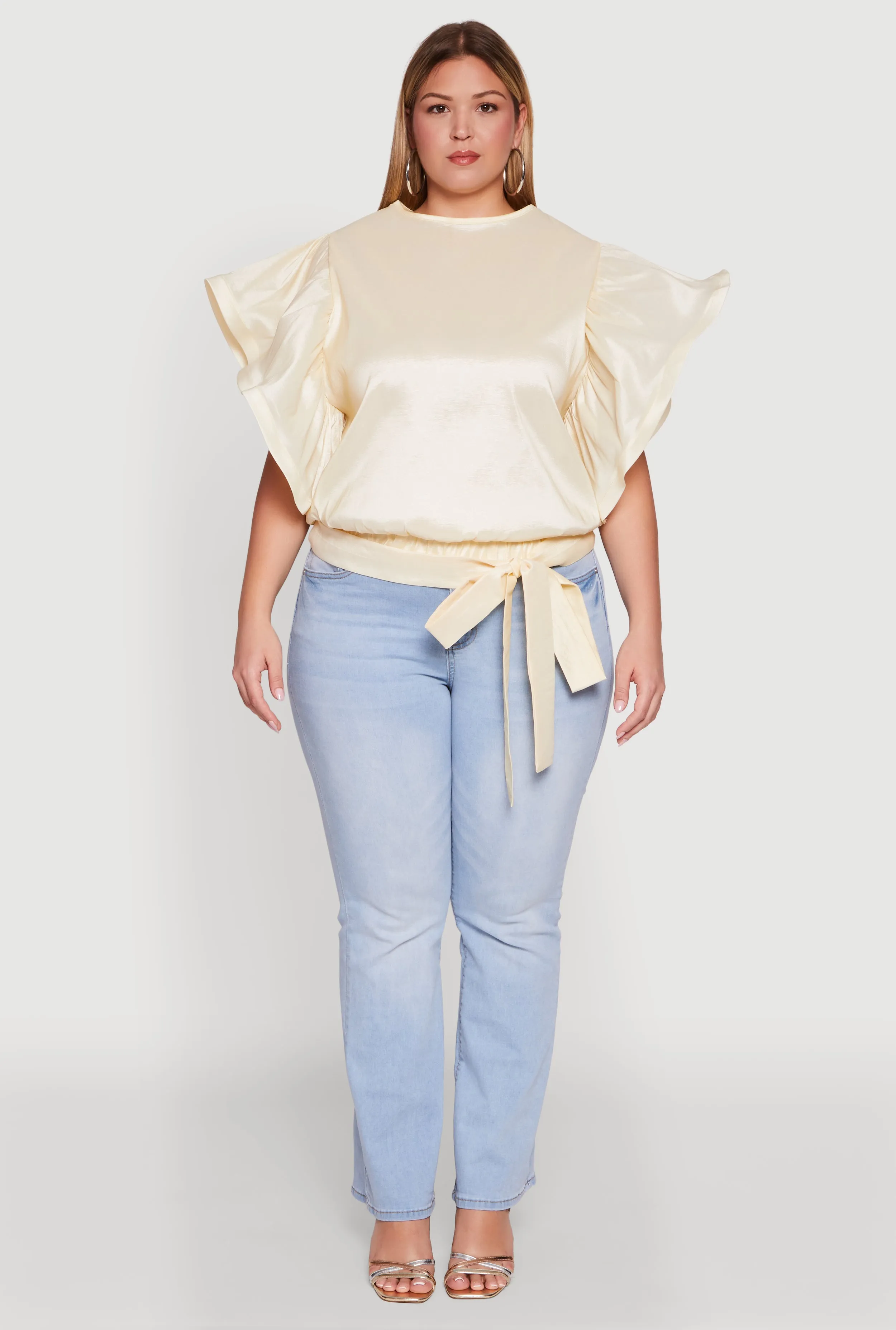 Plus Size Flutter Sleeve Blouse with Tie Waist Belt sold by Rainbow product image thumbnail 3