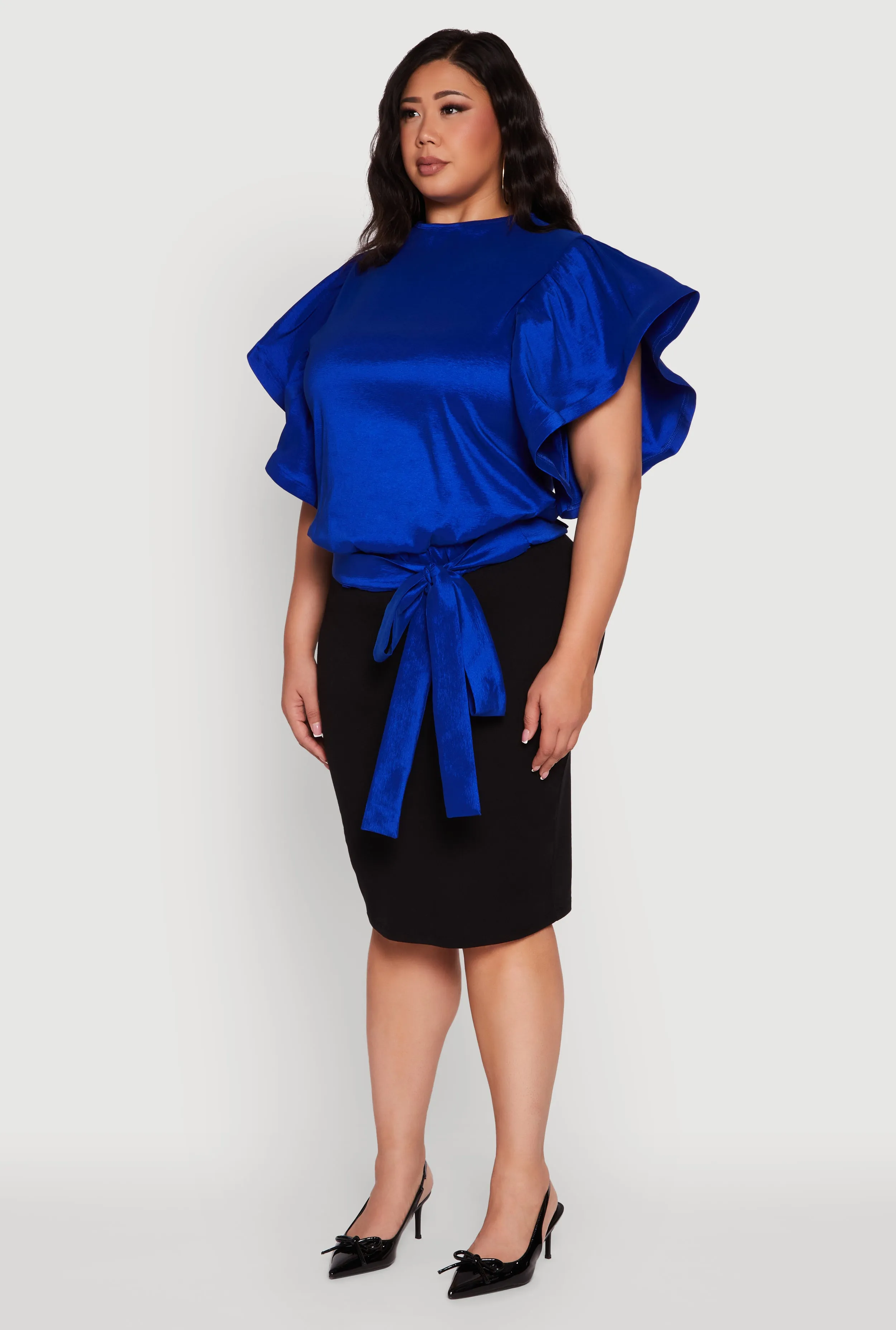 Plus Size Flutter Sleeve Blouse with Tie Waist Belt sold by Rainbow product image thumbnail 5