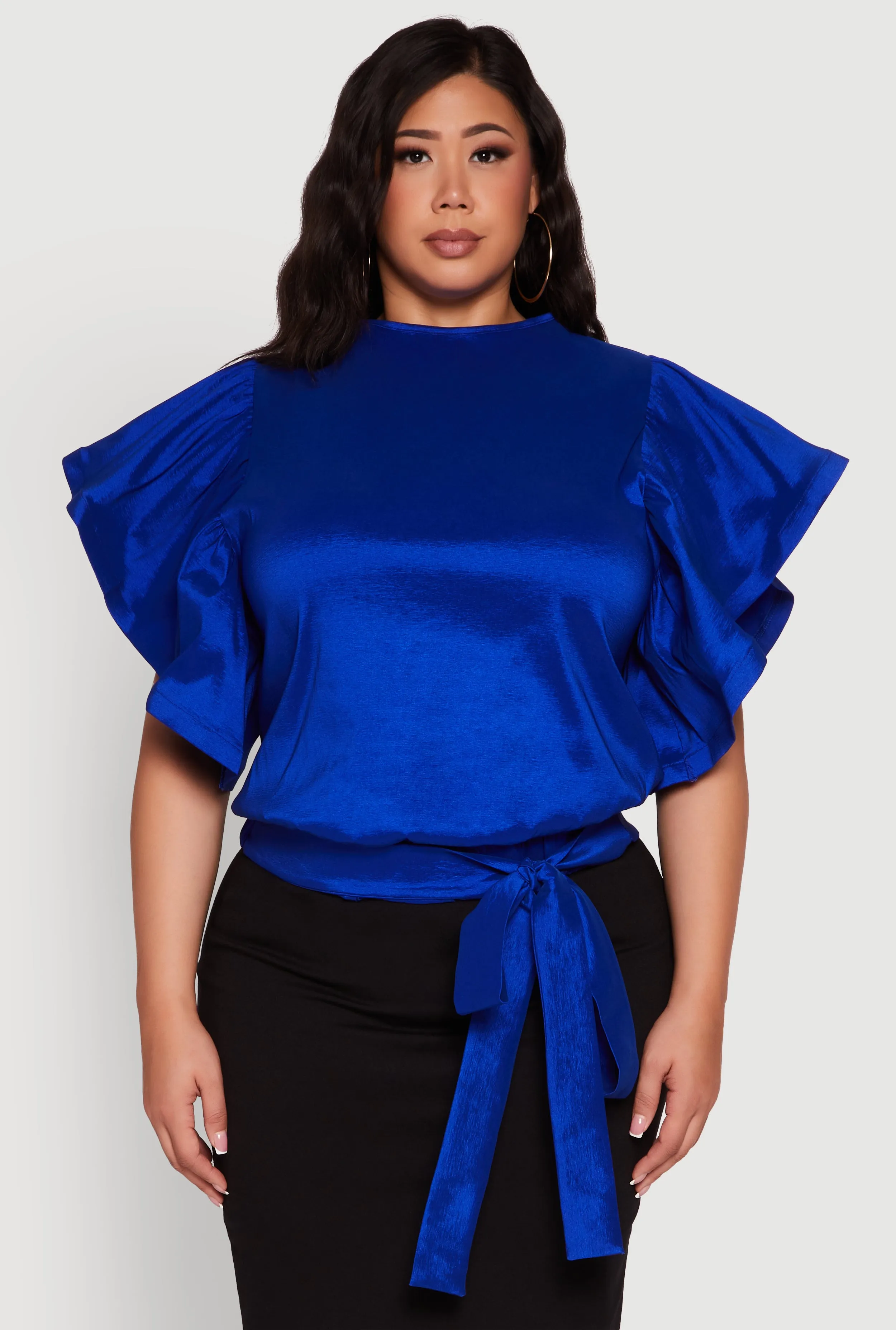 Plus Size Flutter Sleeve Blouse with Tie Waist Belt sold by Rainbow product image thumbnail 2