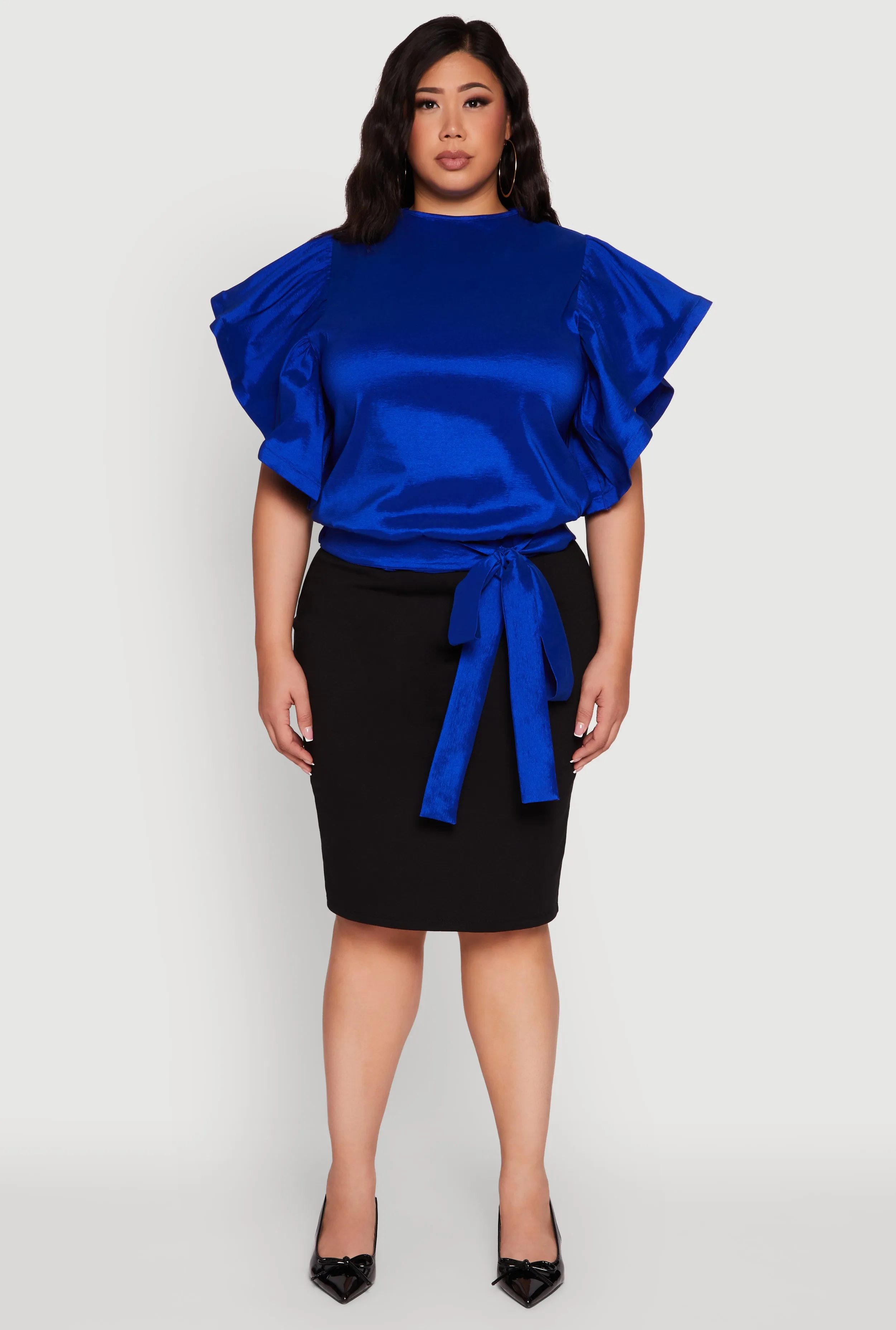 Plus Size Flutter Sleeve Blouse with Tie Waist Belt sold by Rainbow product image thumbnail 3