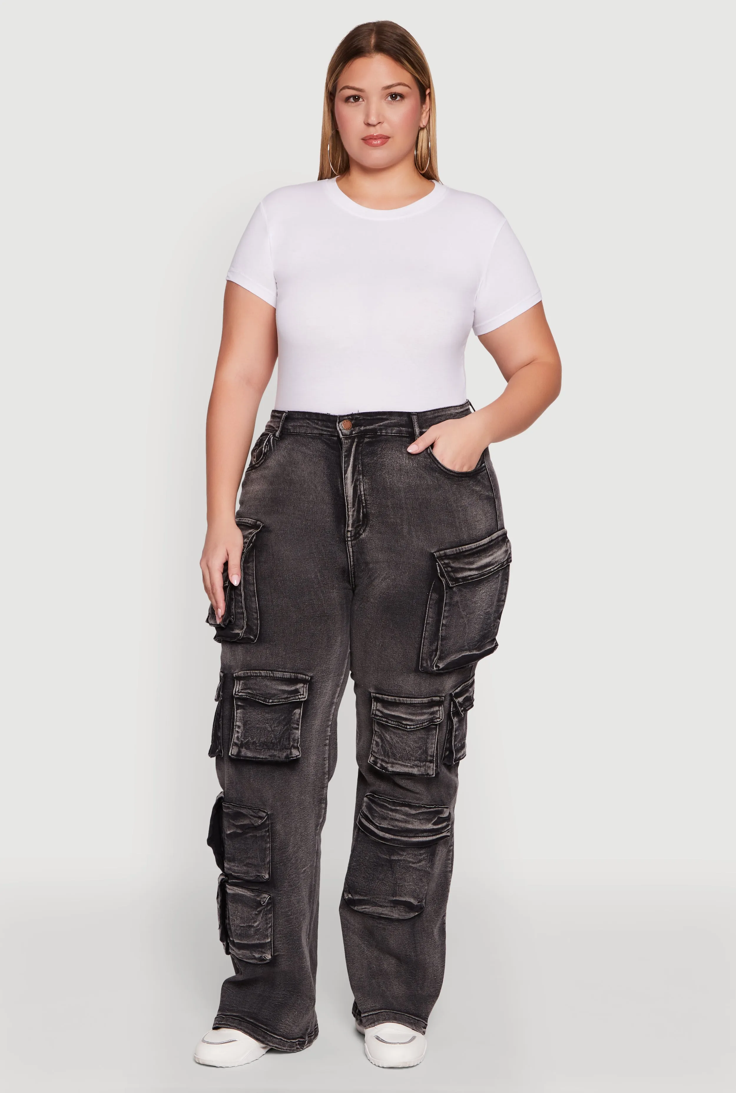 Plus Size Straight Leg Utility Jeans sold by Rainbow