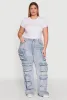 Plus Size Straight Leg Utility Jeans sold by Rainbow