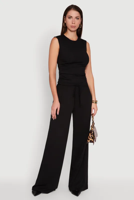 High Waisted Wide Leg Ribbed Knit Casual Pants sold by Rainbow