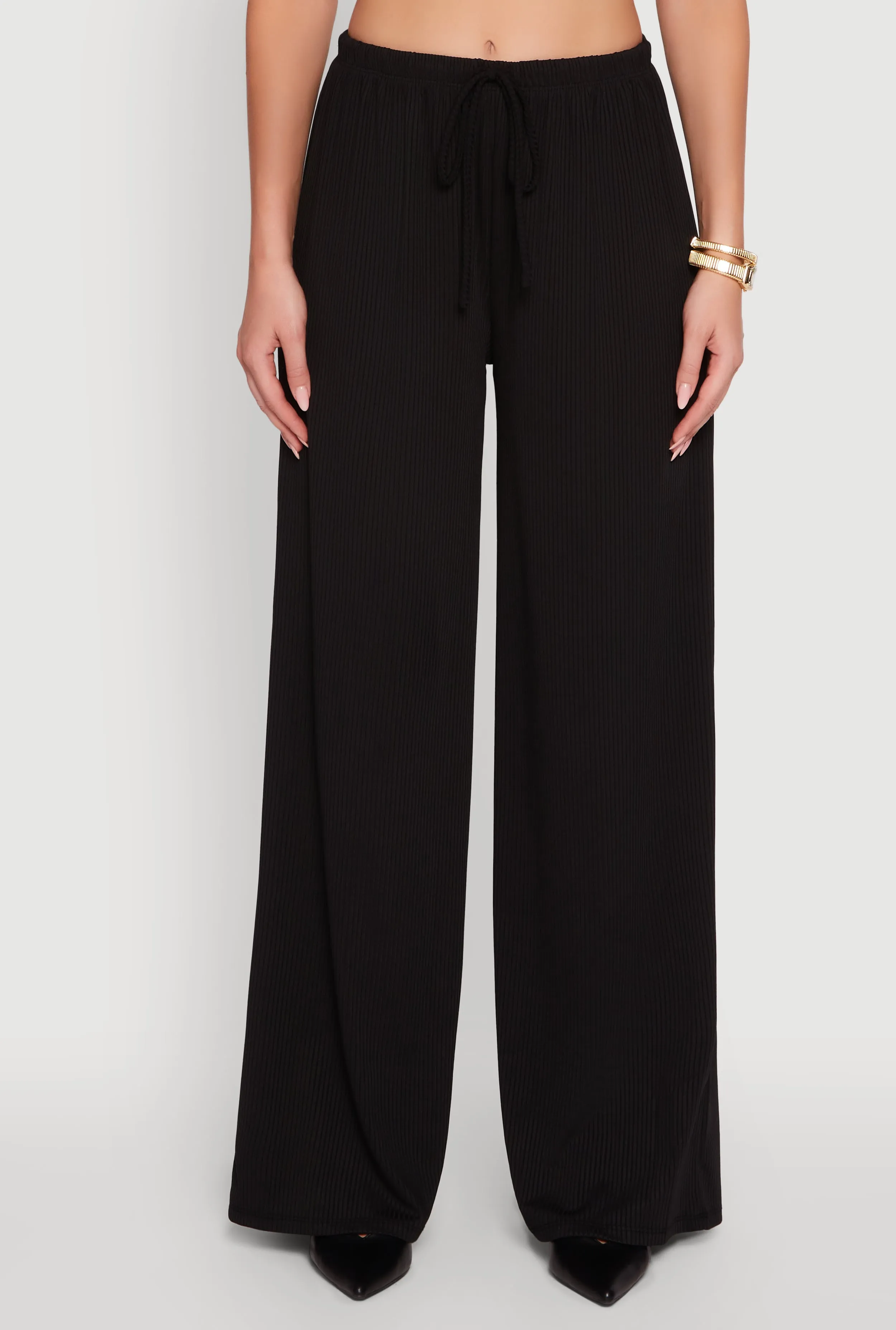 High Waisted Wide Leg Ribbed Knit Casual Pants sold by Rainbow product image thumbnail 3