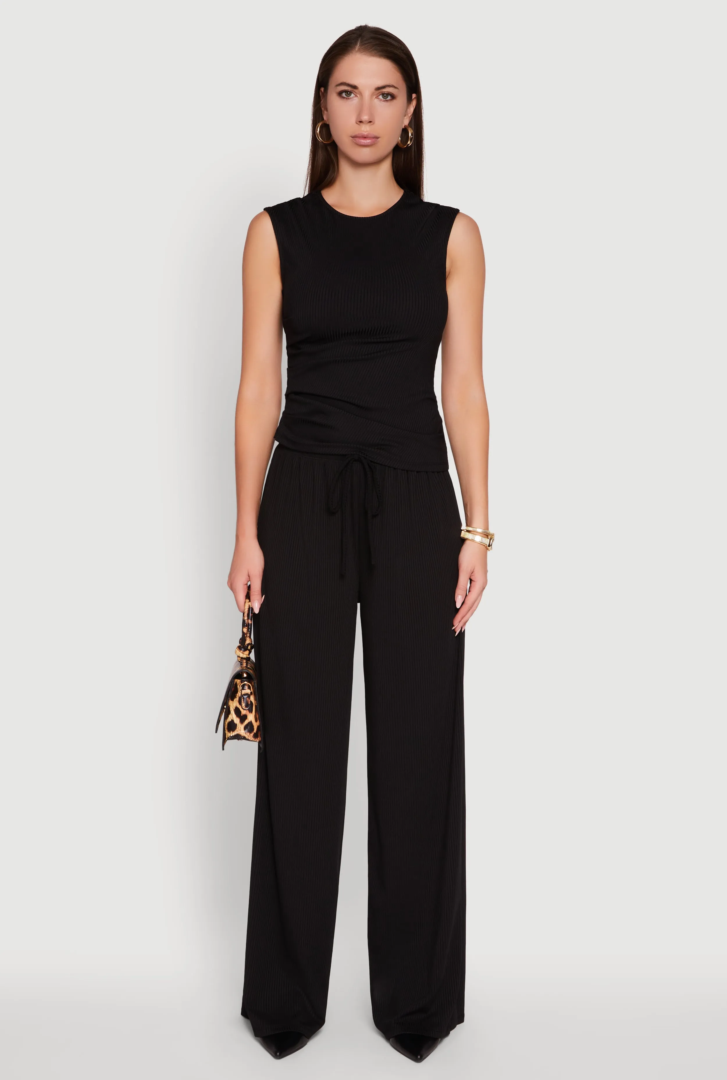 High Waisted Wide Leg Ribbed Knit Casual Pants sold by Rainbow product image thumbnail 2