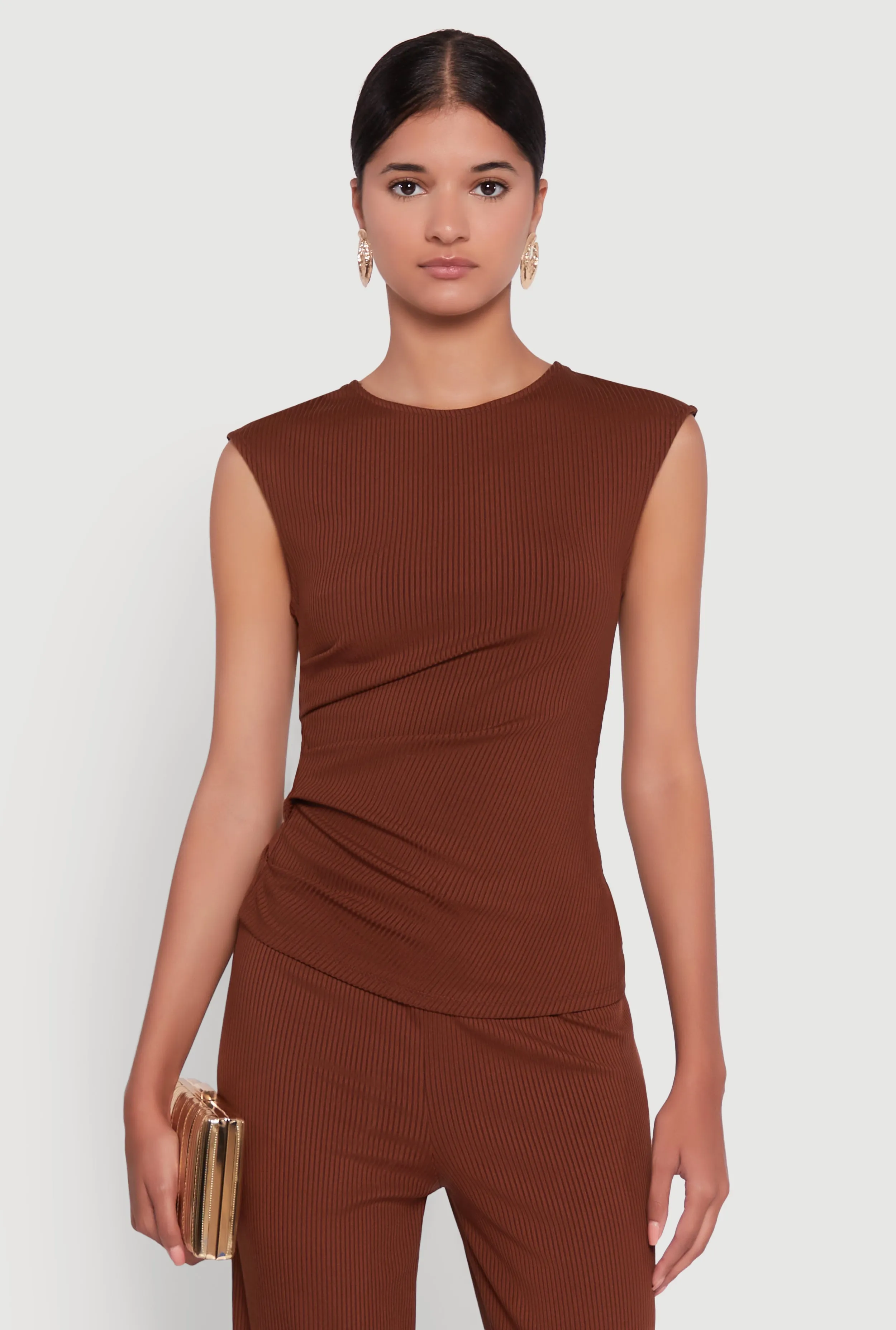 Ribbed Knit Sleeveless Solid Top sold by Rainbow