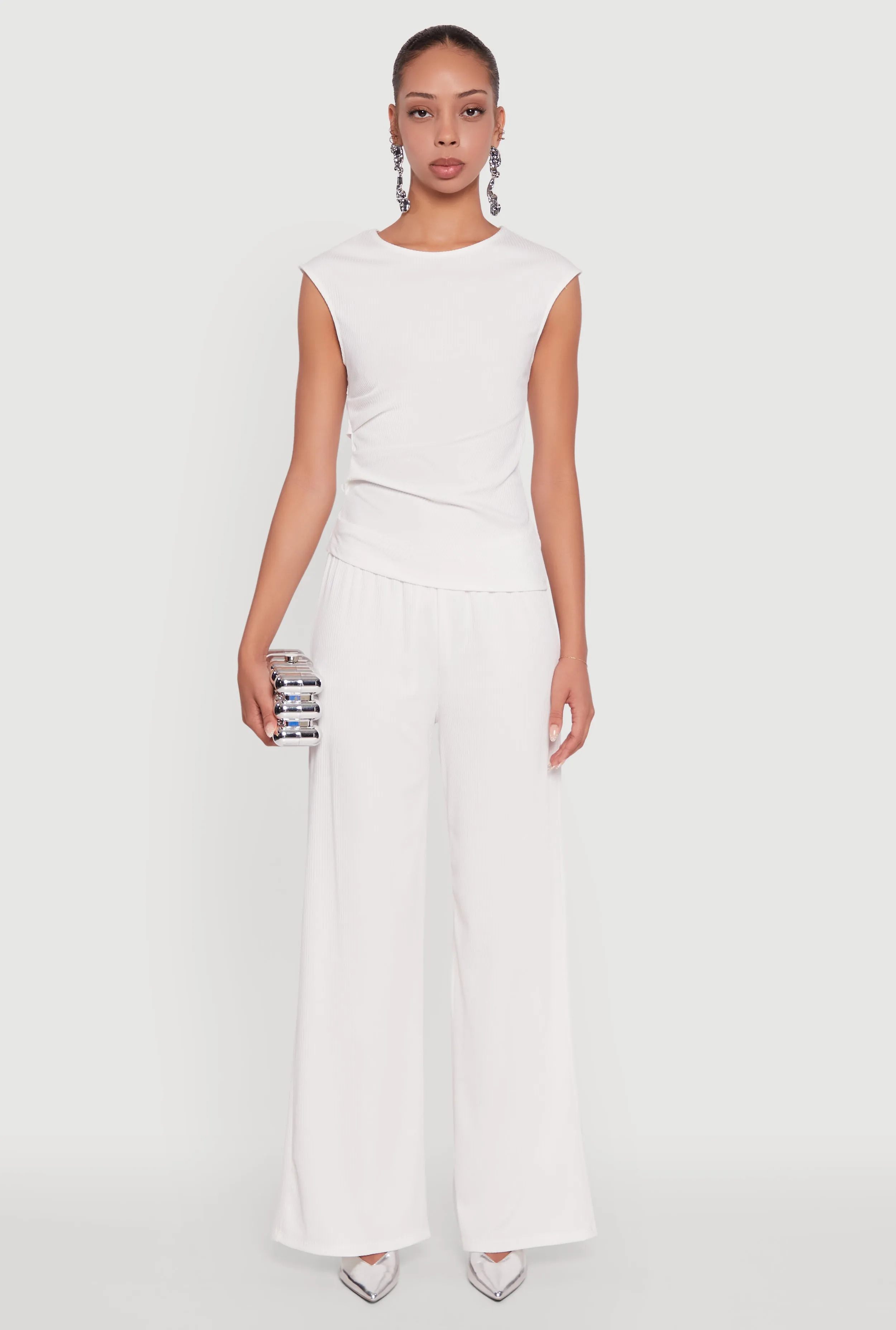 High Waisted Wide Leg Ribbed Knit Casual Pants sold by Rainbow product image thumbnail 2