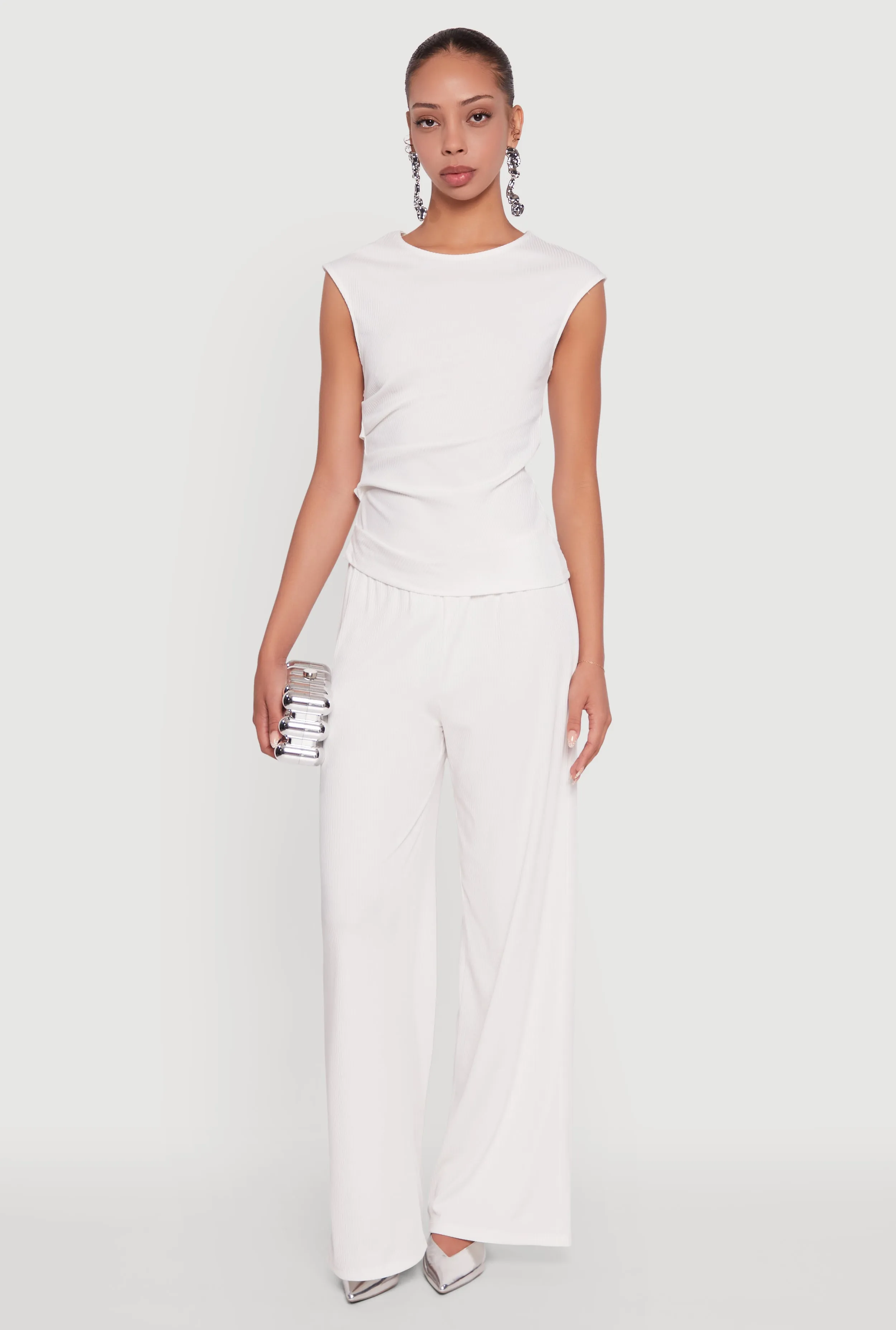 High Waisted Wide Leg Ribbed Knit Casual Pants sold by Rainbow