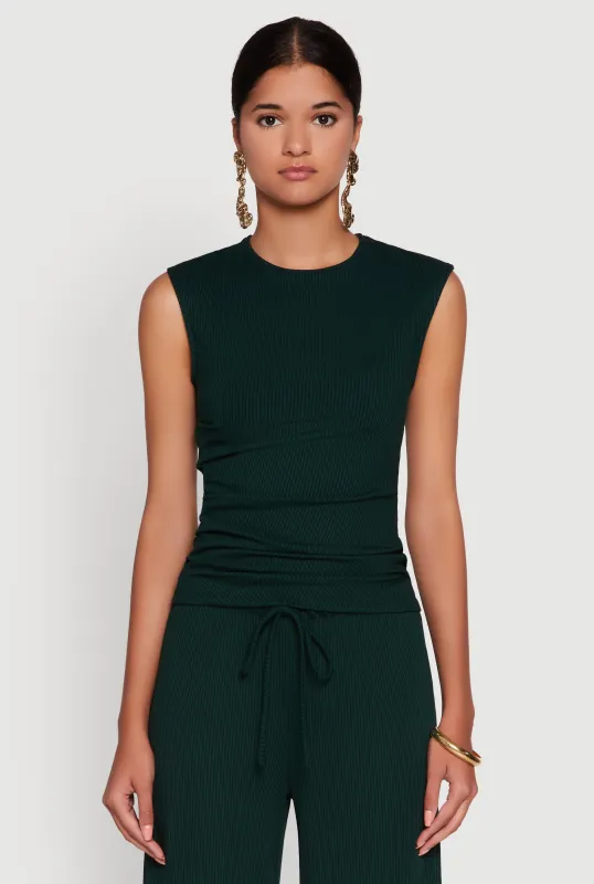 Ribbed Knit Sleeveless Solid Top sold by Rainbow