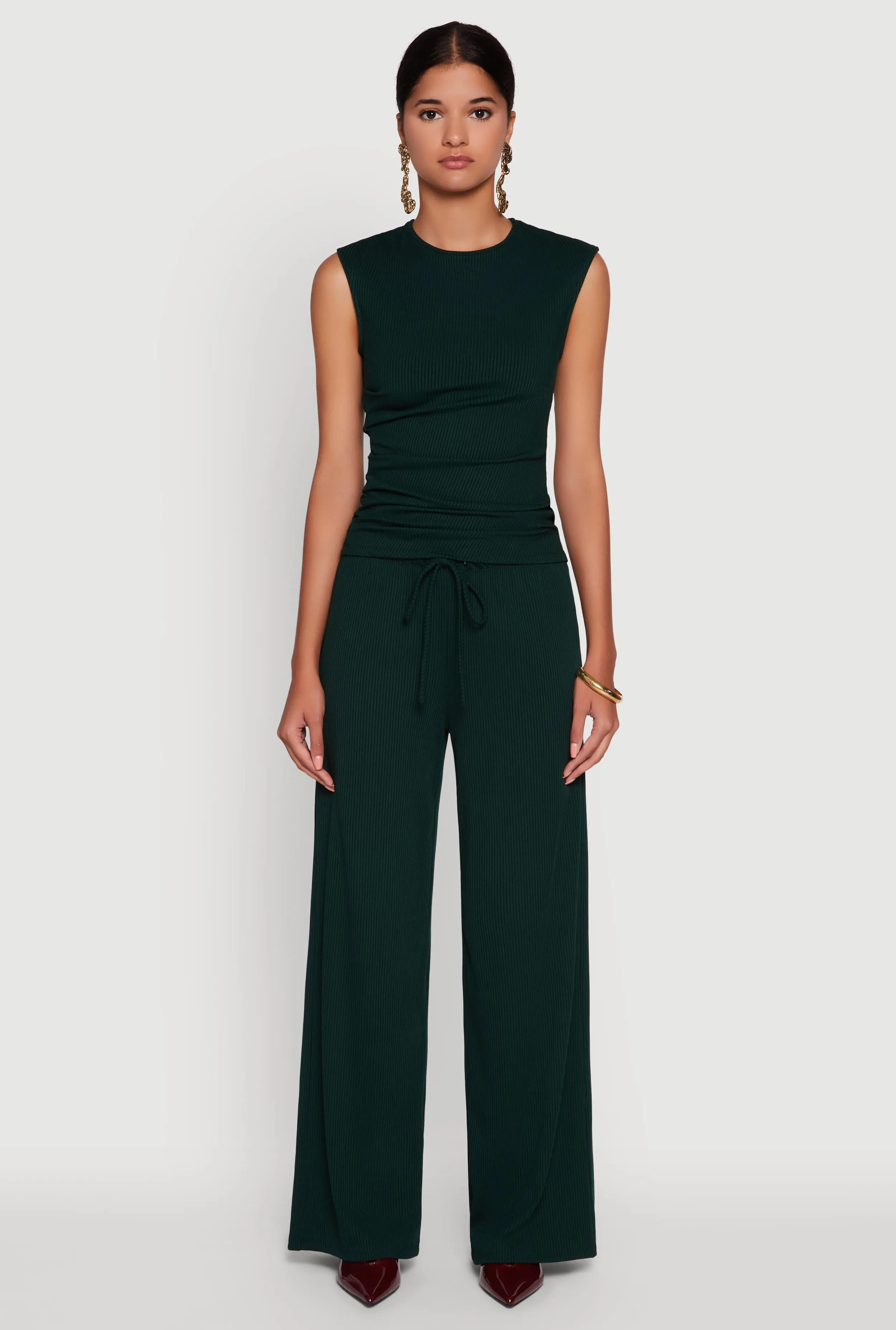 High Waisted Wide Leg Ribbed Knit Casual Pants sold by Rainbow product image thumbnail 2