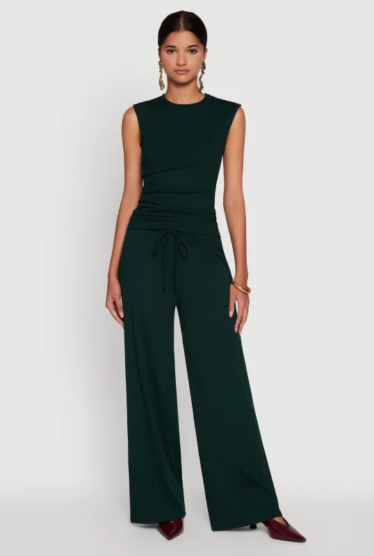 High Waisted Wide Leg Ribbed Knit Casual Pants sold by Rainbow