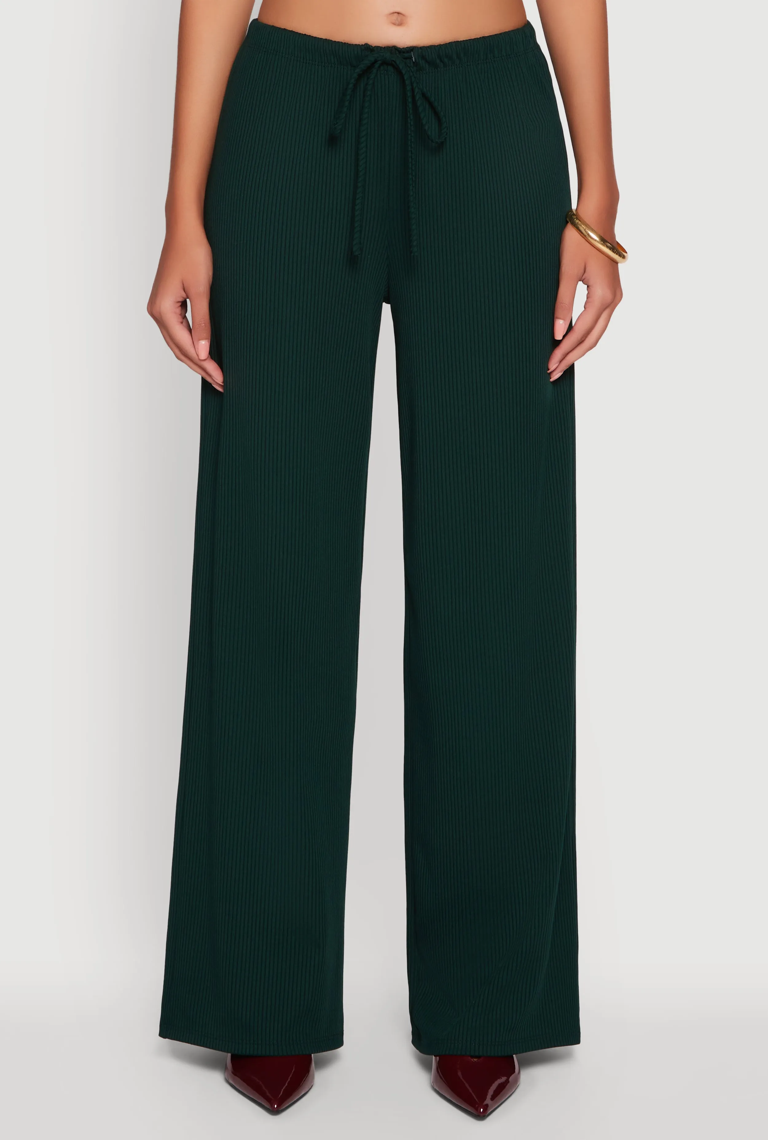 High Waisted Wide Leg Ribbed Knit Casual Pants sold by Rainbow product image thumbnail 3