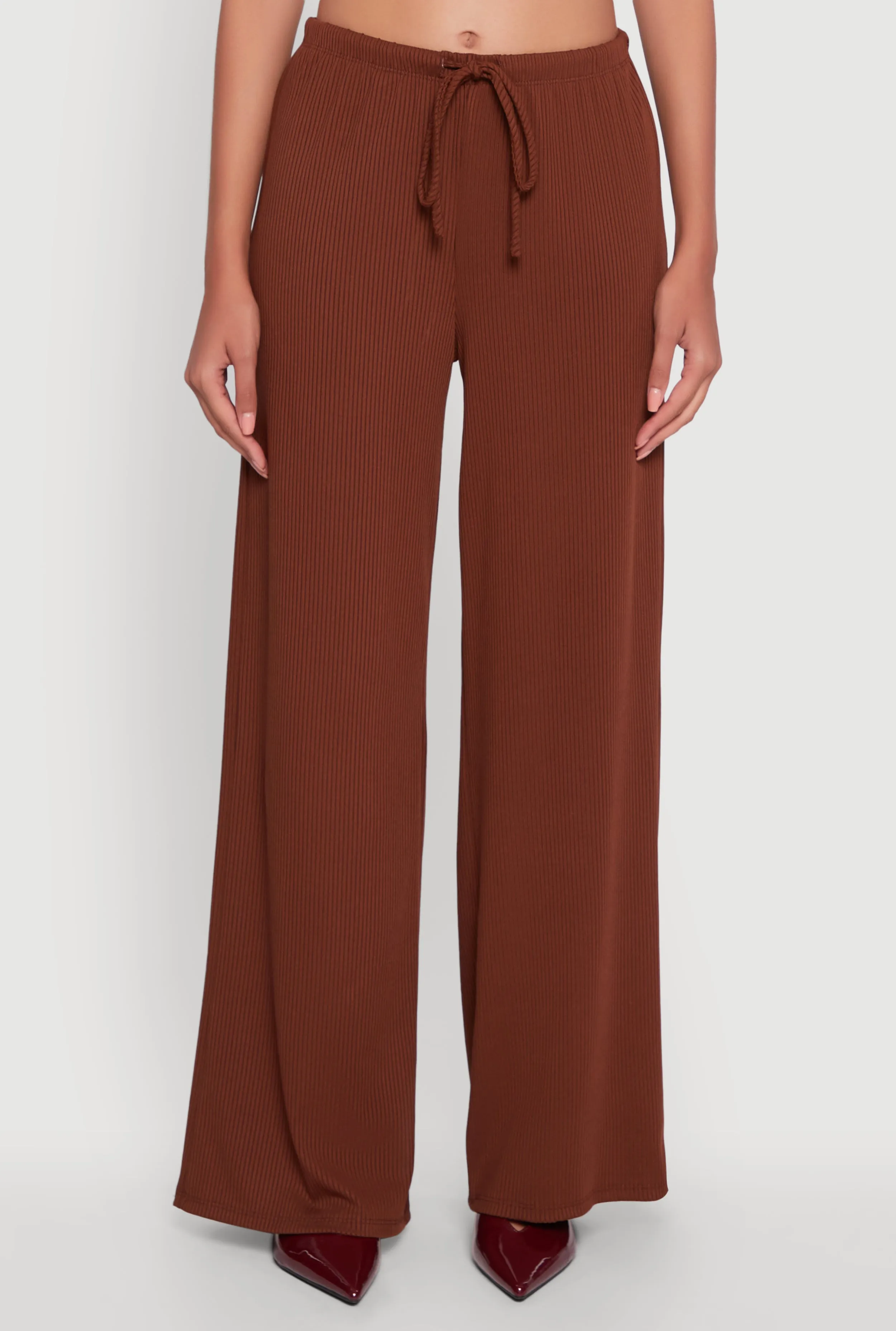 High Waisted Wide Leg Ribbed Knit Casual Pants sold by Rainbow product image thumbnail 3