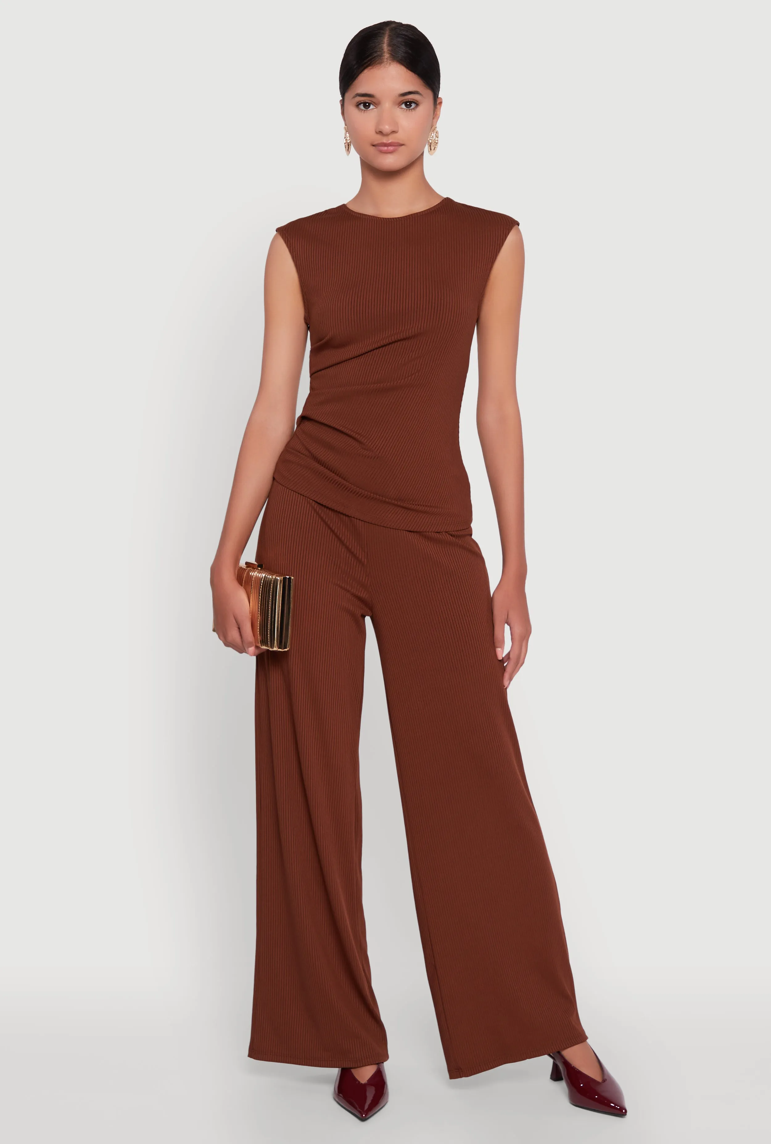 High Waisted Wide Leg Ribbed Knit Casual Pants sold by Rainbow