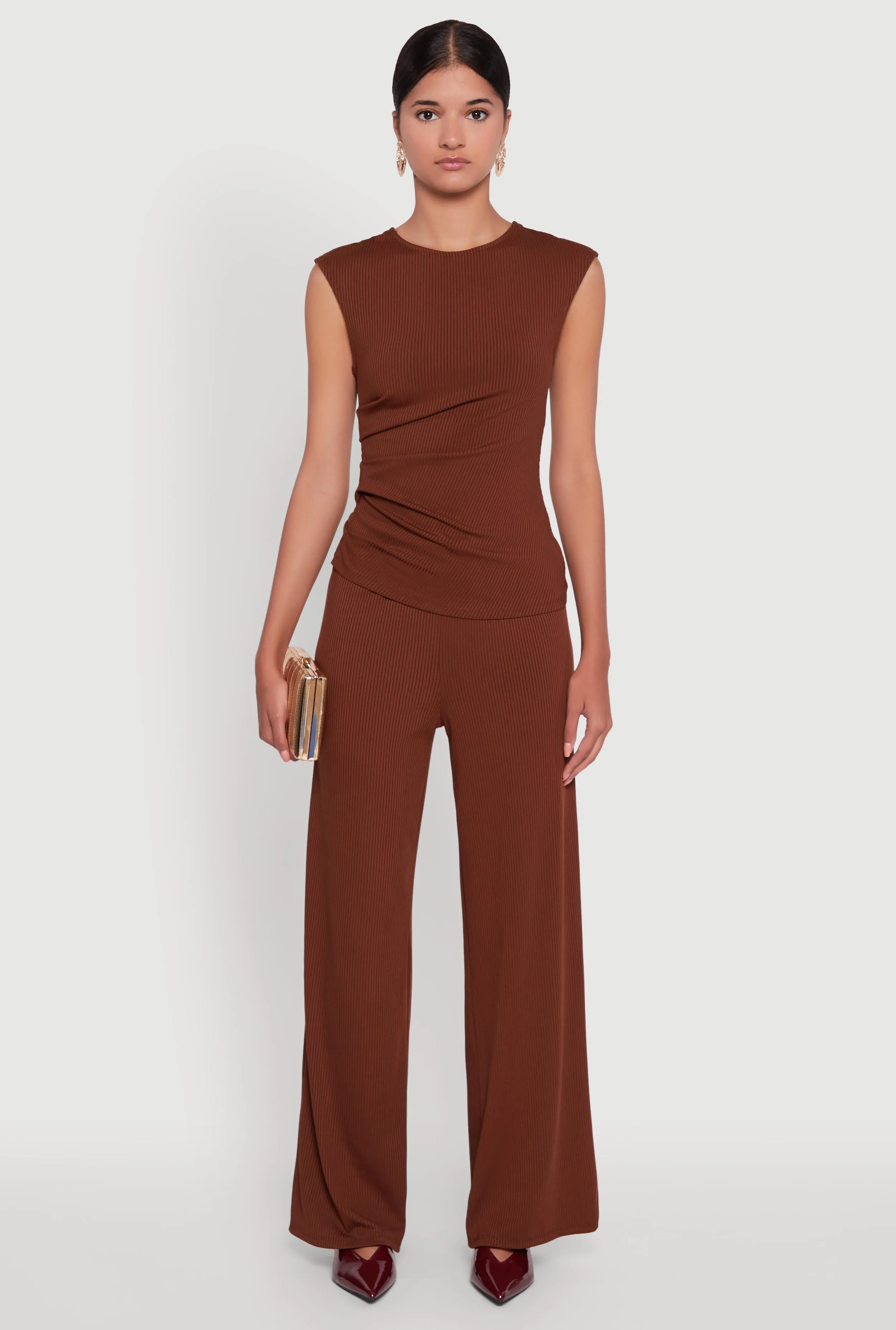 High Waisted Wide Leg Ribbed Knit Casual Pants sold by Rainbow product image thumbnail 2