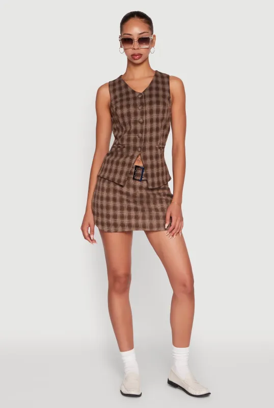 Fleece Lined Plaid Mini Skirt with Belt sold by Rainbow