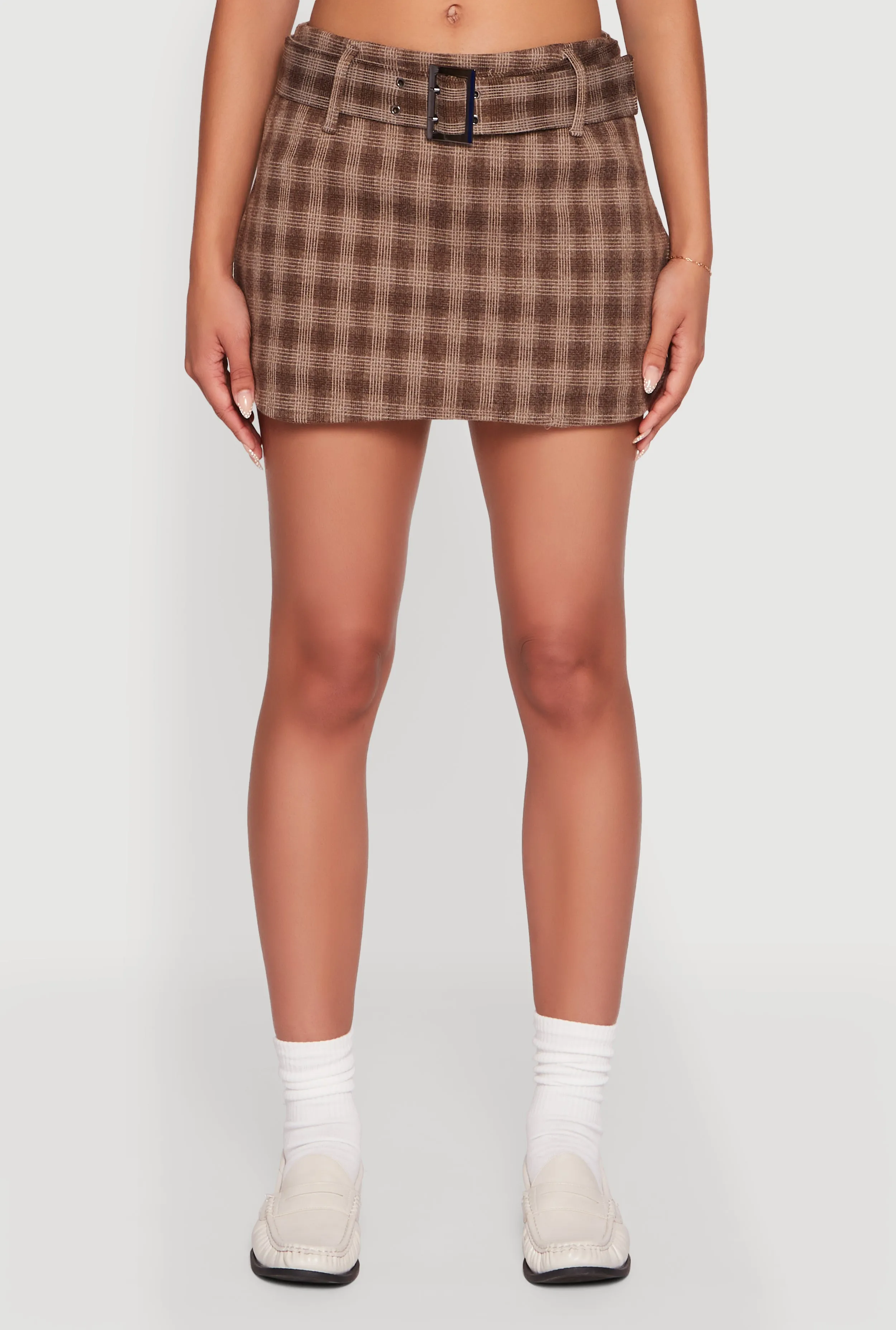Fleece Lined Plaid Mini Skirt with Belt sold by Rainbow product image thumbnail 3
