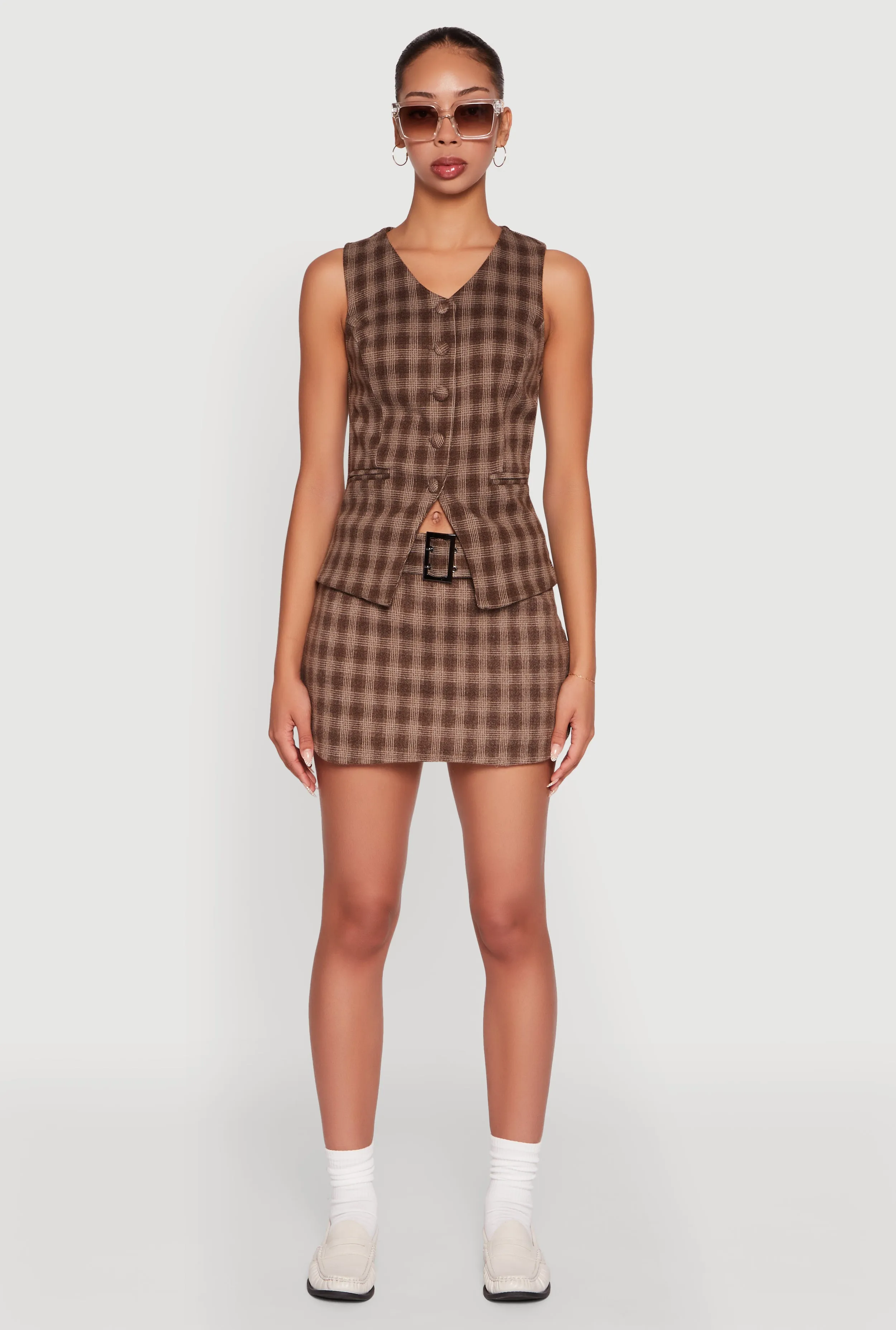 Fleece Lined Plaid Mini Skirt with Belt sold by Rainbow product image thumbnail 2