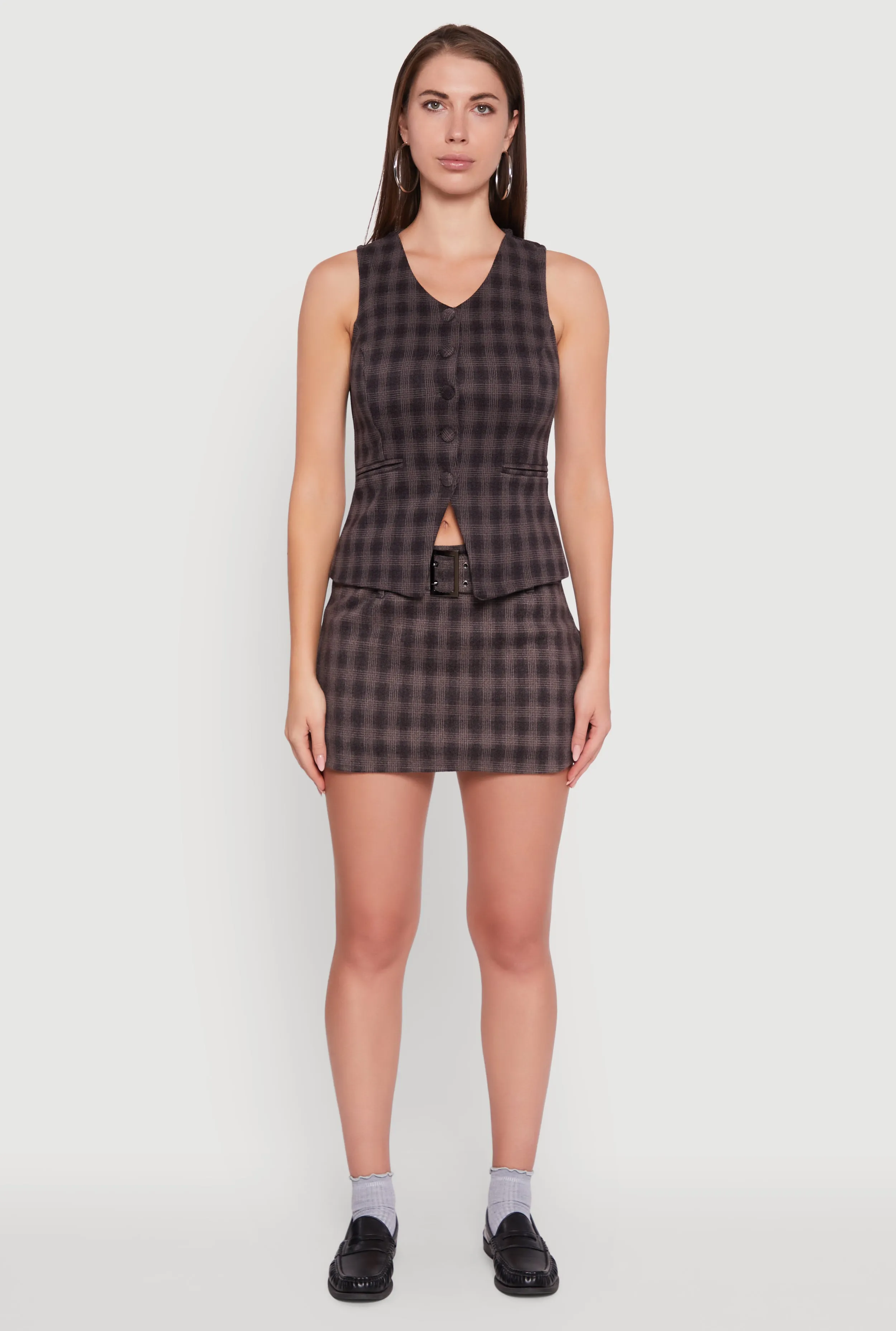 Fleece Lined Plaid Mini Skirt with Belt sold by Rainbow product image thumbnail 2