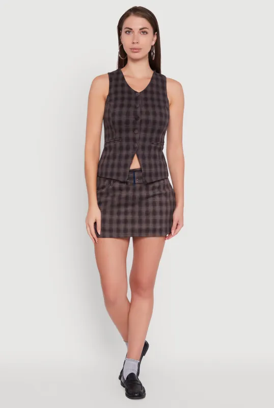 Fleece Lined Plaid Mini Skirt with Belt sold by Rainbow