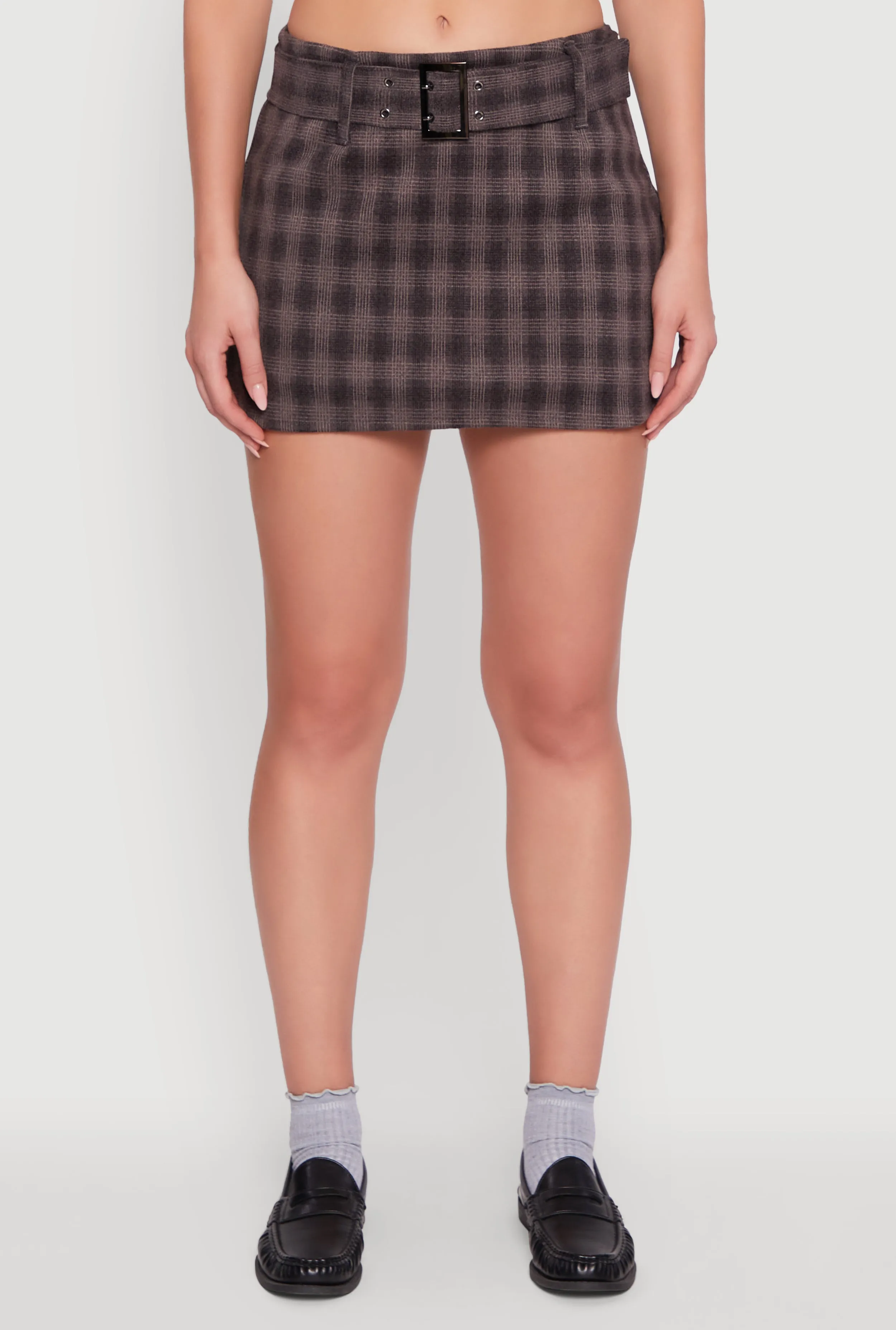 Fleece Lined Plaid Mini Skirt with Belt sold by Rainbow product image thumbnail 3
