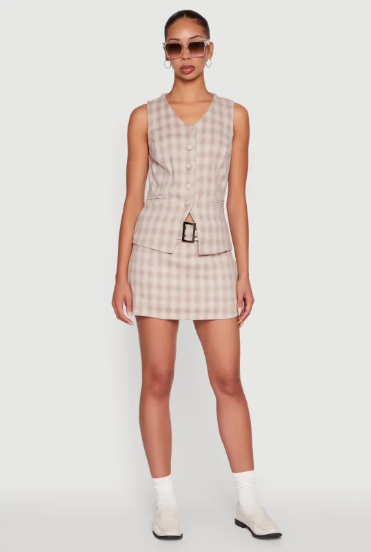 Fleece Lined Plaid Mini Skirt with Belt sold by Rainbow