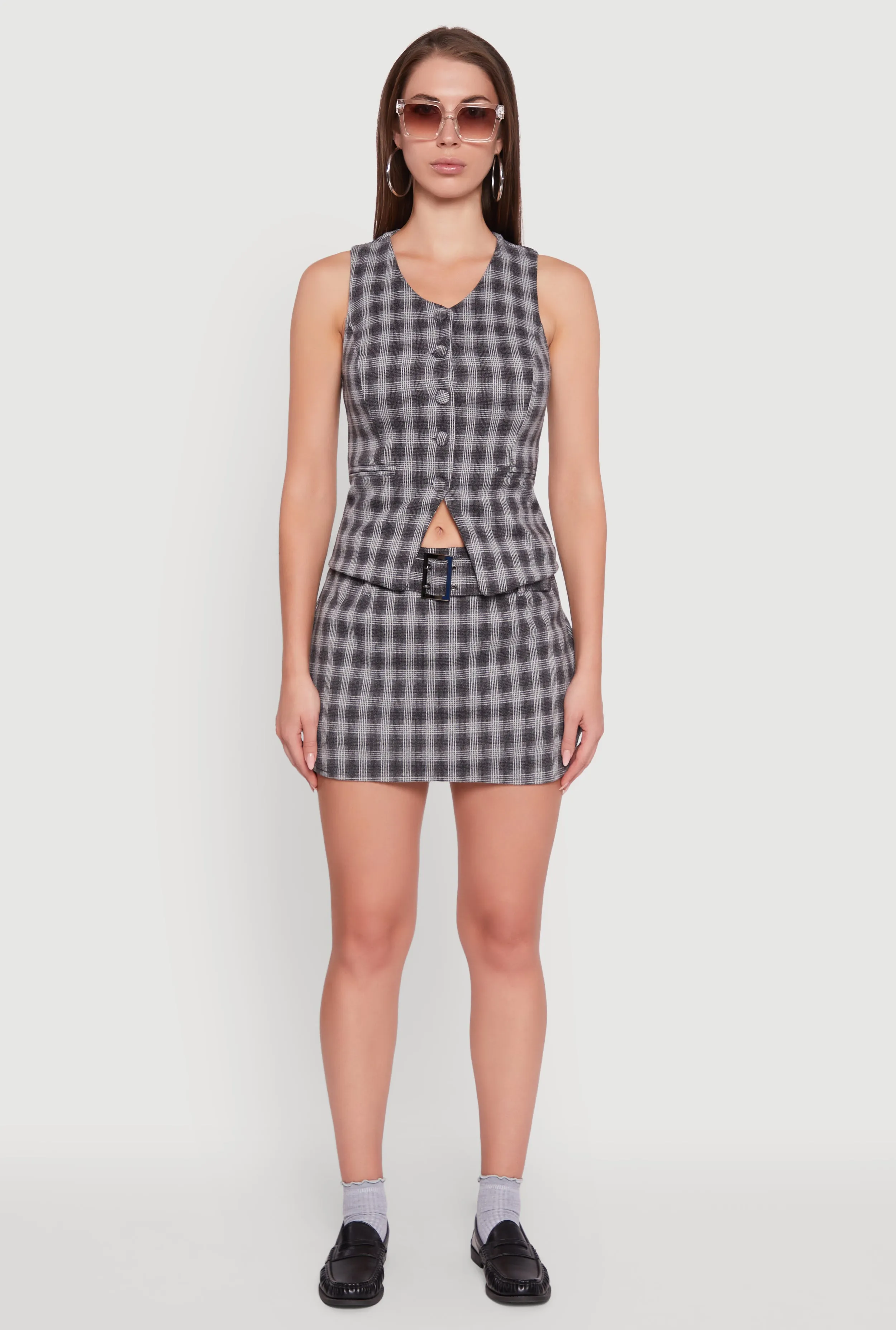 Fleece Lined Plaid Mini Skirt with Belt sold by Rainbow product image thumbnail 2