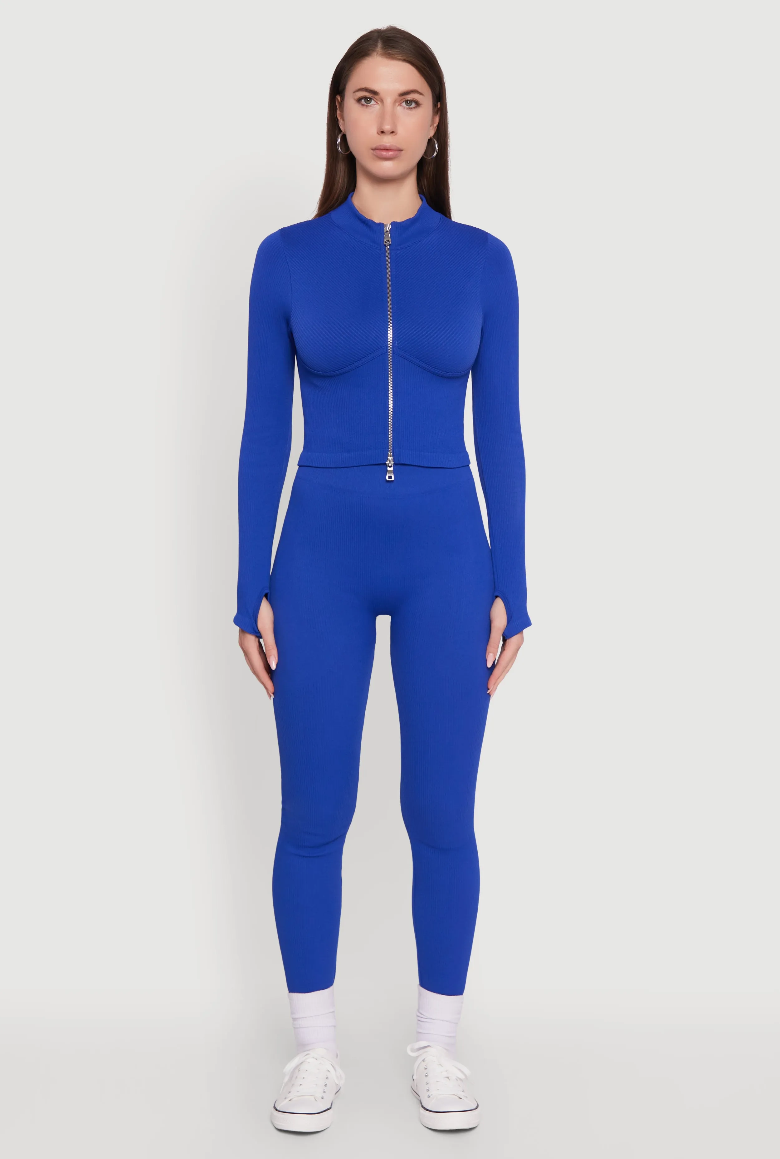 Seamless Ribbed Knit Bustier Detail Cropped Track Jacket sold by Rainbow product image thumbnail 3