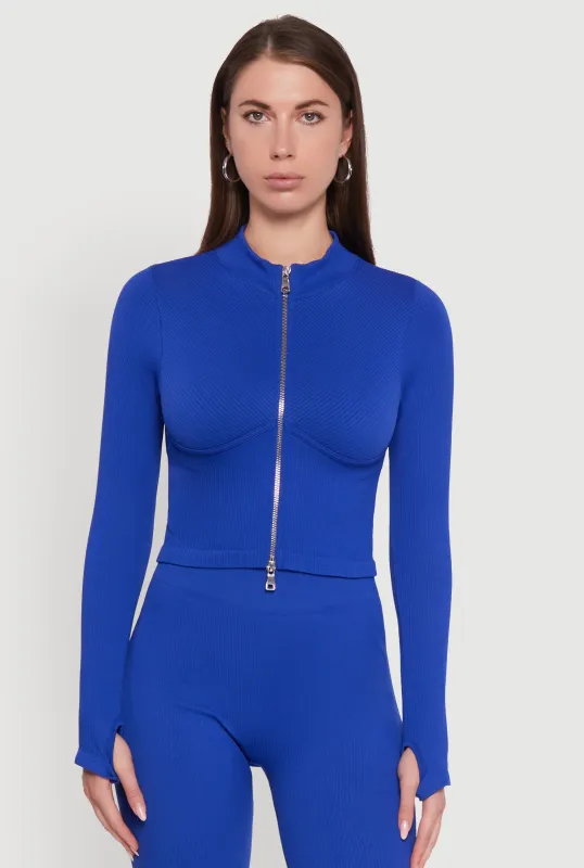 Seamless Ribbed Knit Bustier Detail Cropped Track Jacket sold by Rainbow