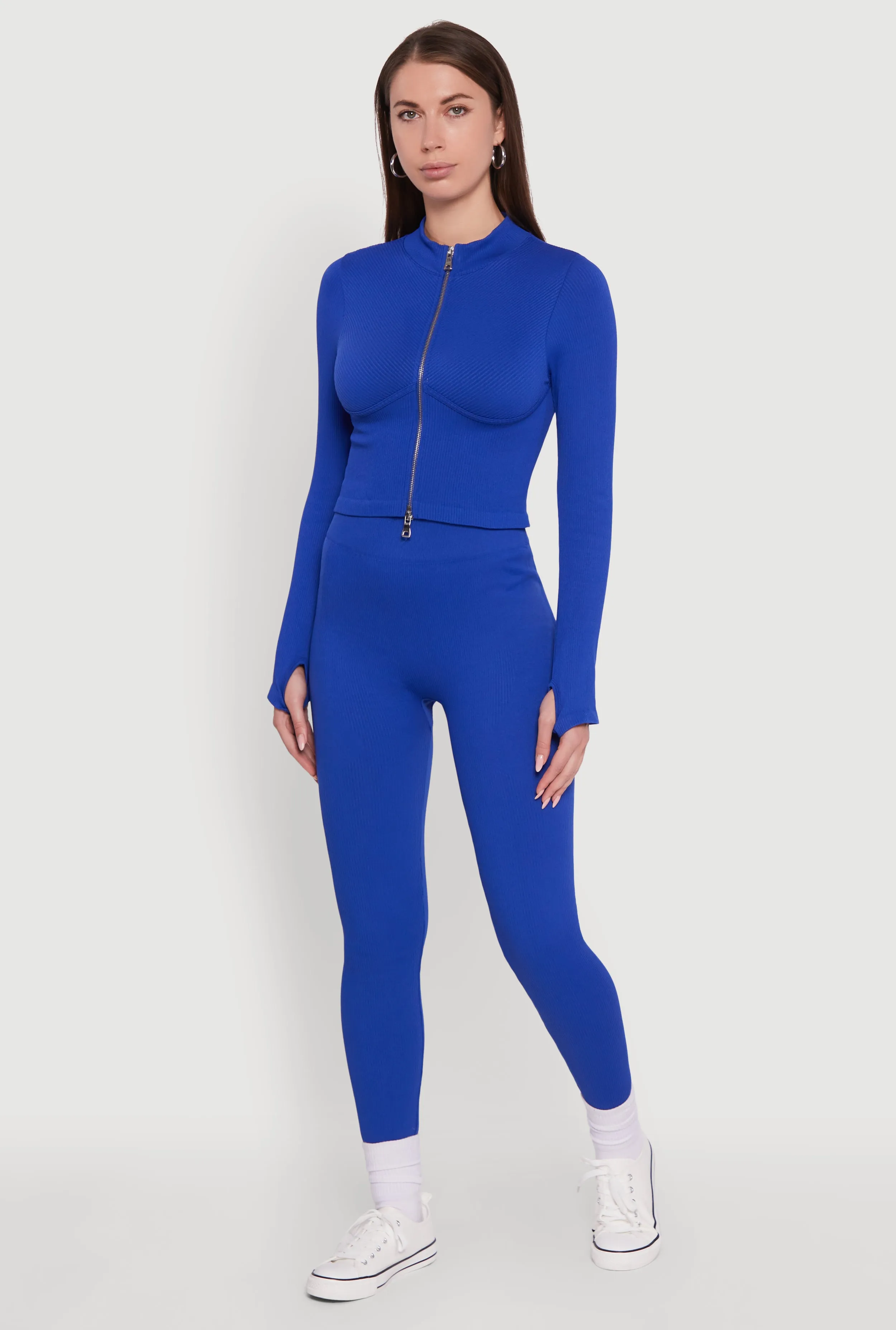 Seamless Ribbed Knit Bustier Detail Cropped Track Jacket sold by Rainbow product image thumbnail 2